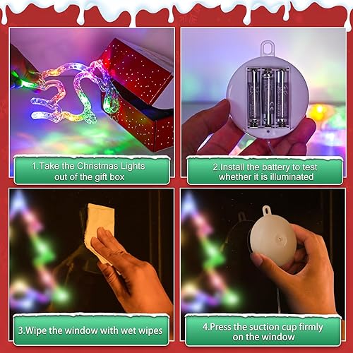 Miniatura 7 de Paquete de 5 luces de Navidad para ventana con temporizador, funciona con pilas, para colgar en forma de árbol de copo de nieve con luz blanca