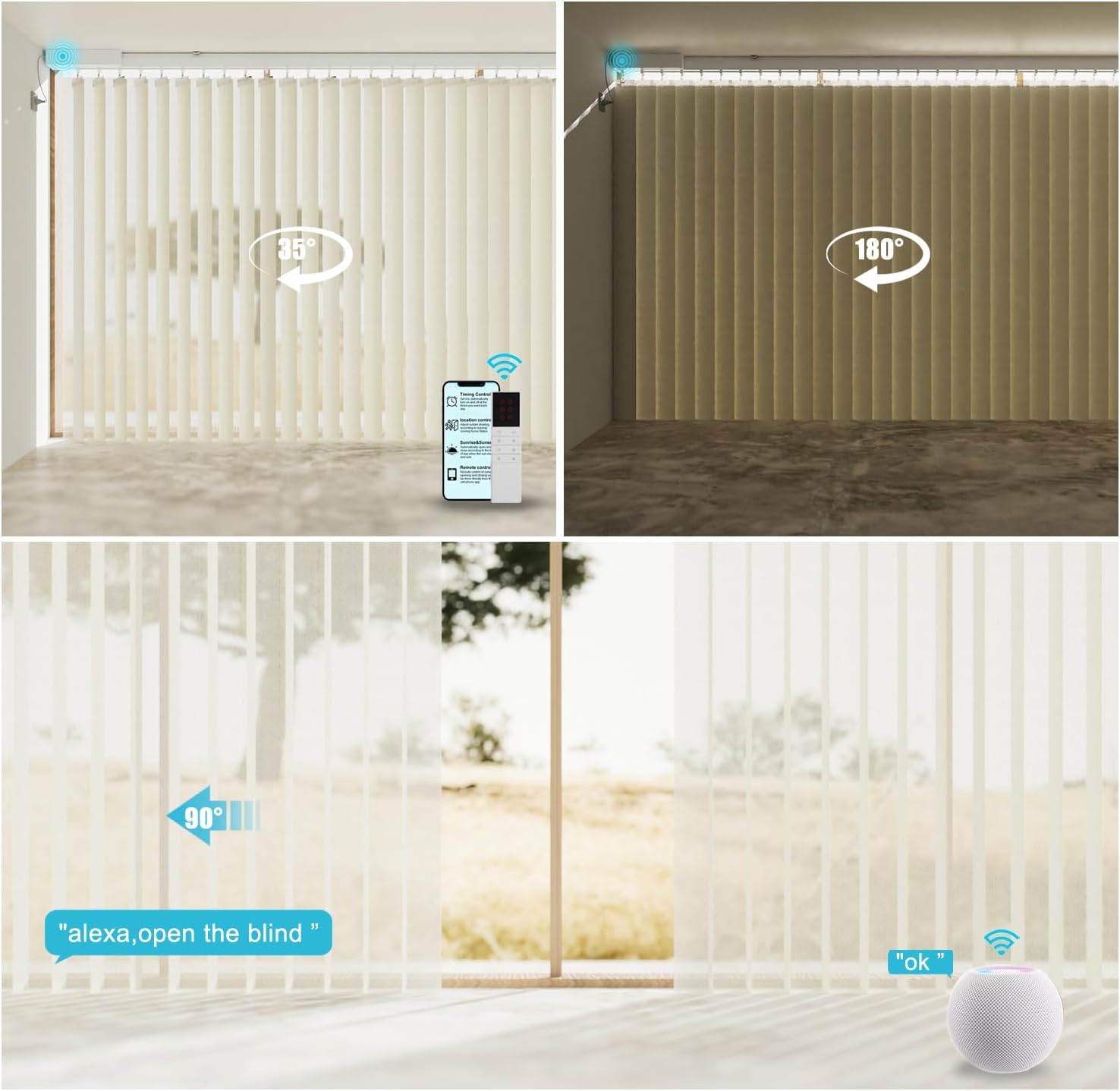 Motorized Sheer Vertical Blinds with Remote, Light Filtering Smart Vertical Blind Work with Alex Google Home, Horizontal Shades for Sliding Glass Doors, Customize(Linen Beige)