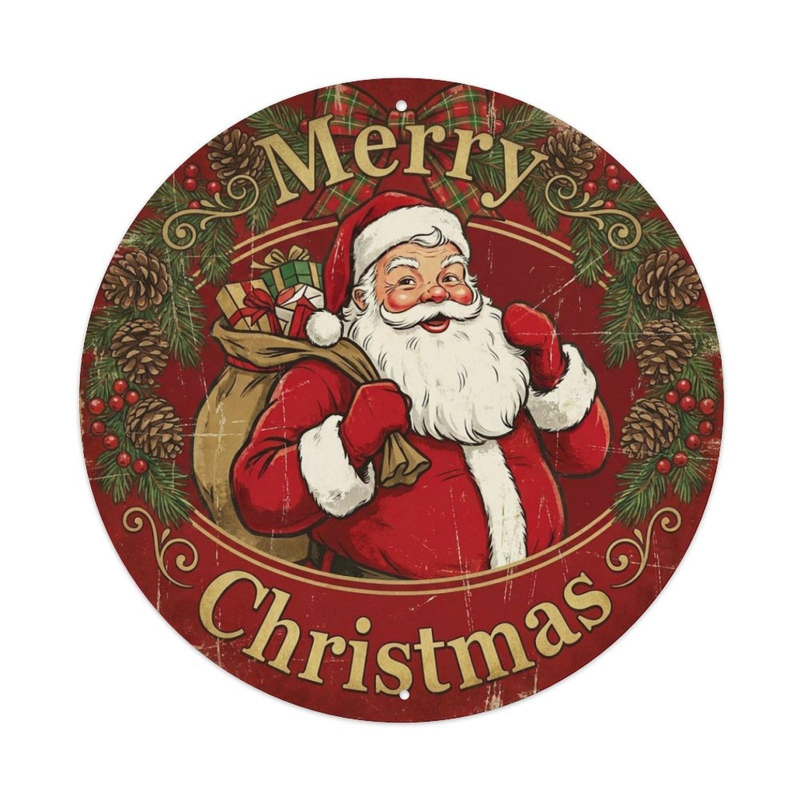 Merry Christmas Pine Cone Wreath Metal Tin Sign