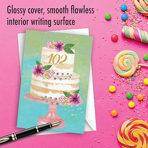 Miniatura 5 de NobleWorks Tarjeta de felicitación de cumpleaños número 102 con sobre de 5 x 7 pulgadas (1 tarjeta) número pastel 102 C10110MBG