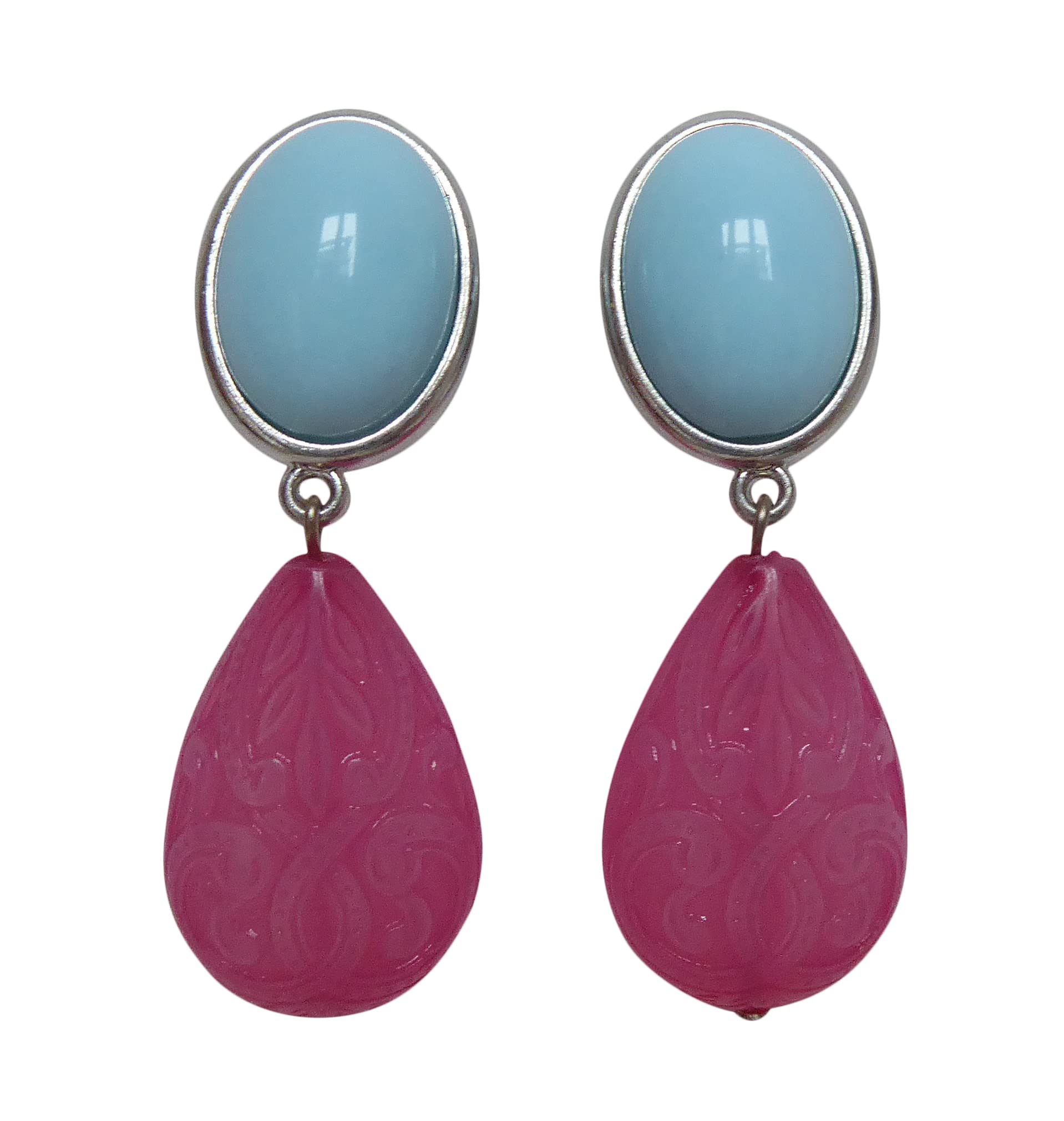 Sehr leichte große Ohrstecker Ohrringe silber-farben Stein hell-blau Anhänger pink Tropfen Ornamente Geschenk für Frauen Statement Designer JUSTWIN