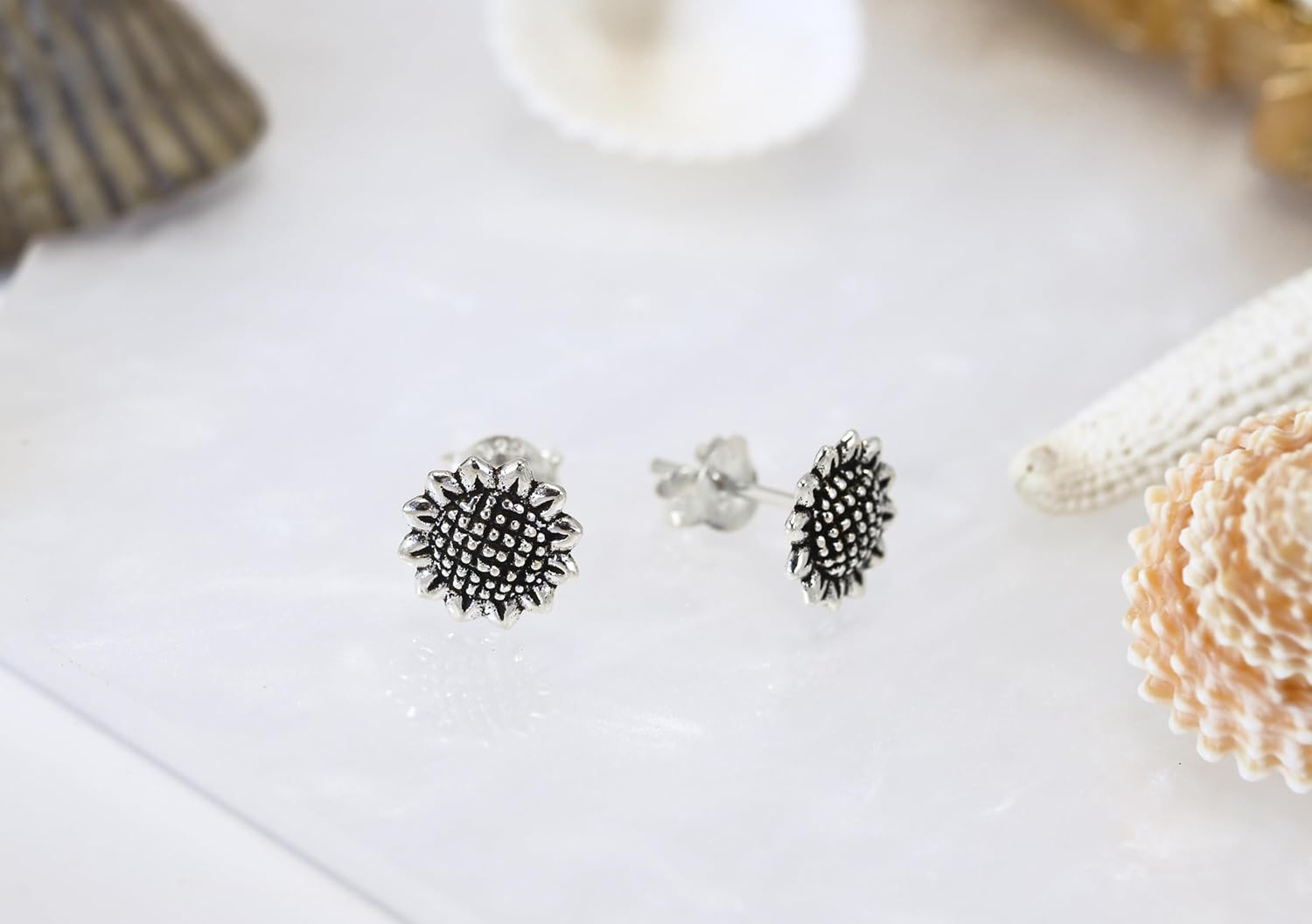 AeraVida Nature's Charm Sunflower .925 Sterling Silver Stud Floral Earrings | Sunflower Earrings for Women | Floral Jewelry - Image 6