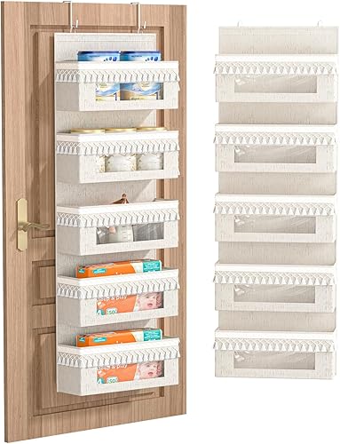 Miniatura 10 de Aokeyee Organizador de almacenamiento sobre la puerta, 5 niveles detrás de la puerta con 10 compartimentos y 10 bolsillos de malla, organizador