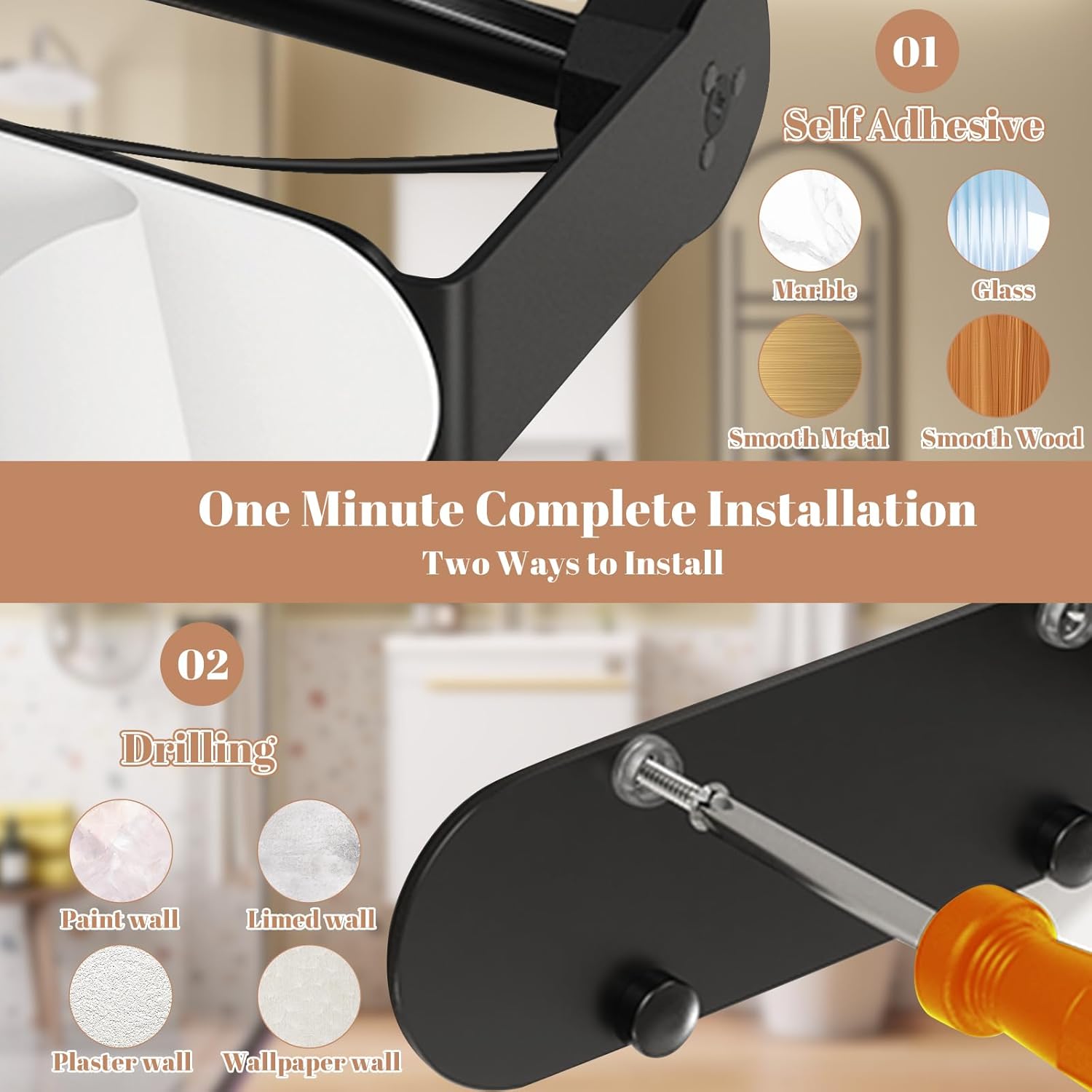 Paper Towel Holder Under Cabinet, Self-Adhesive Hanging Paper Towel Holder with Damping Effect, Under Counter Paper Roll Holder for Kitchen, Bathroom, RV - Image 6