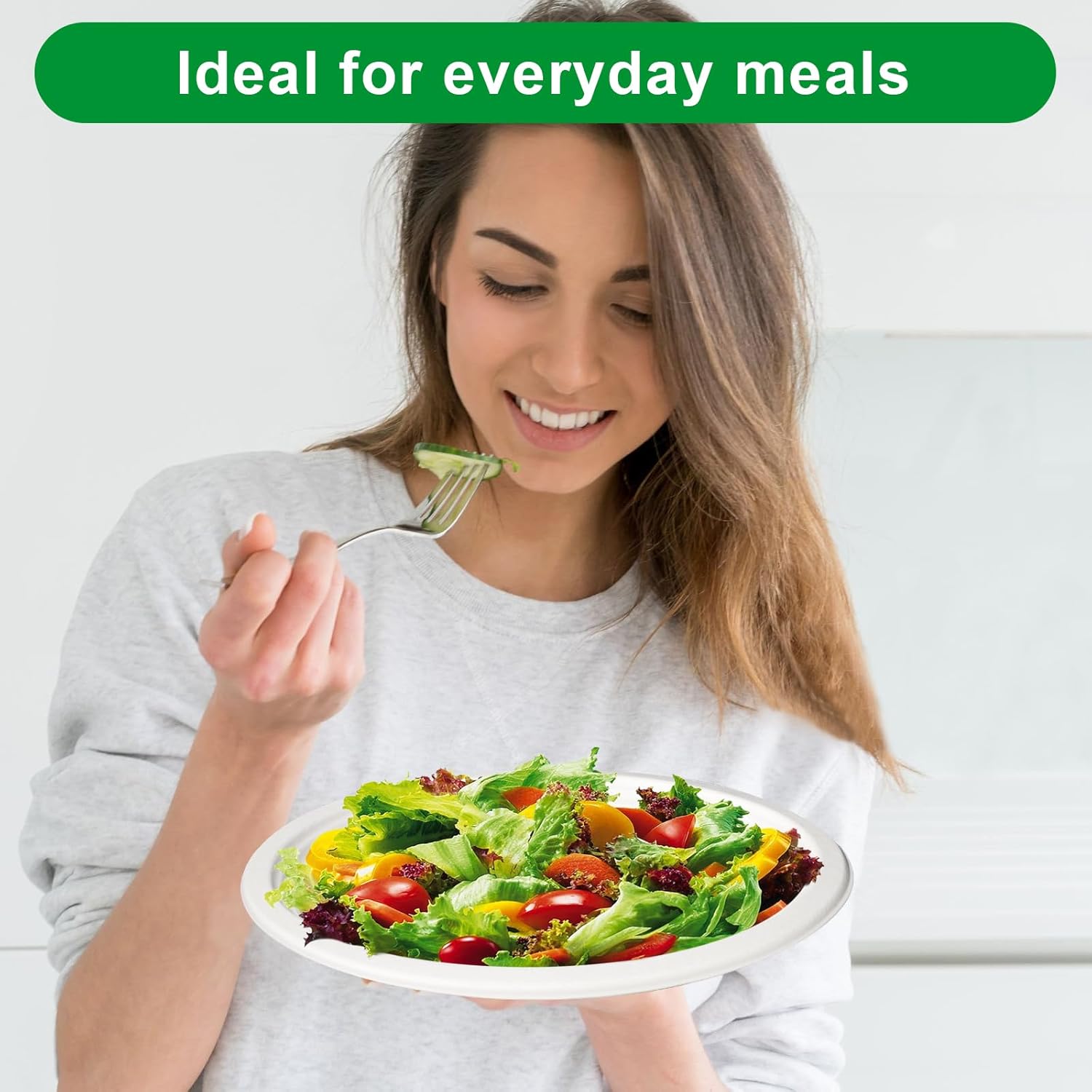 100% Compostable Paper Plates, 500 Pack 10" x 12.5" Inch Paper Plates, Eco-Friendly Heavy Duty Disposable Plates for Picnics, Dinner, Birthday Party, Camping, BBQ