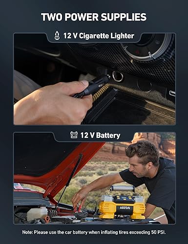Miniatura 6 de AstroAI Bomba de inflado de neumáticos portátil de 160 PSI DC resistente con pantalla, cilindros duales y motores duales, compresor de aire de doble