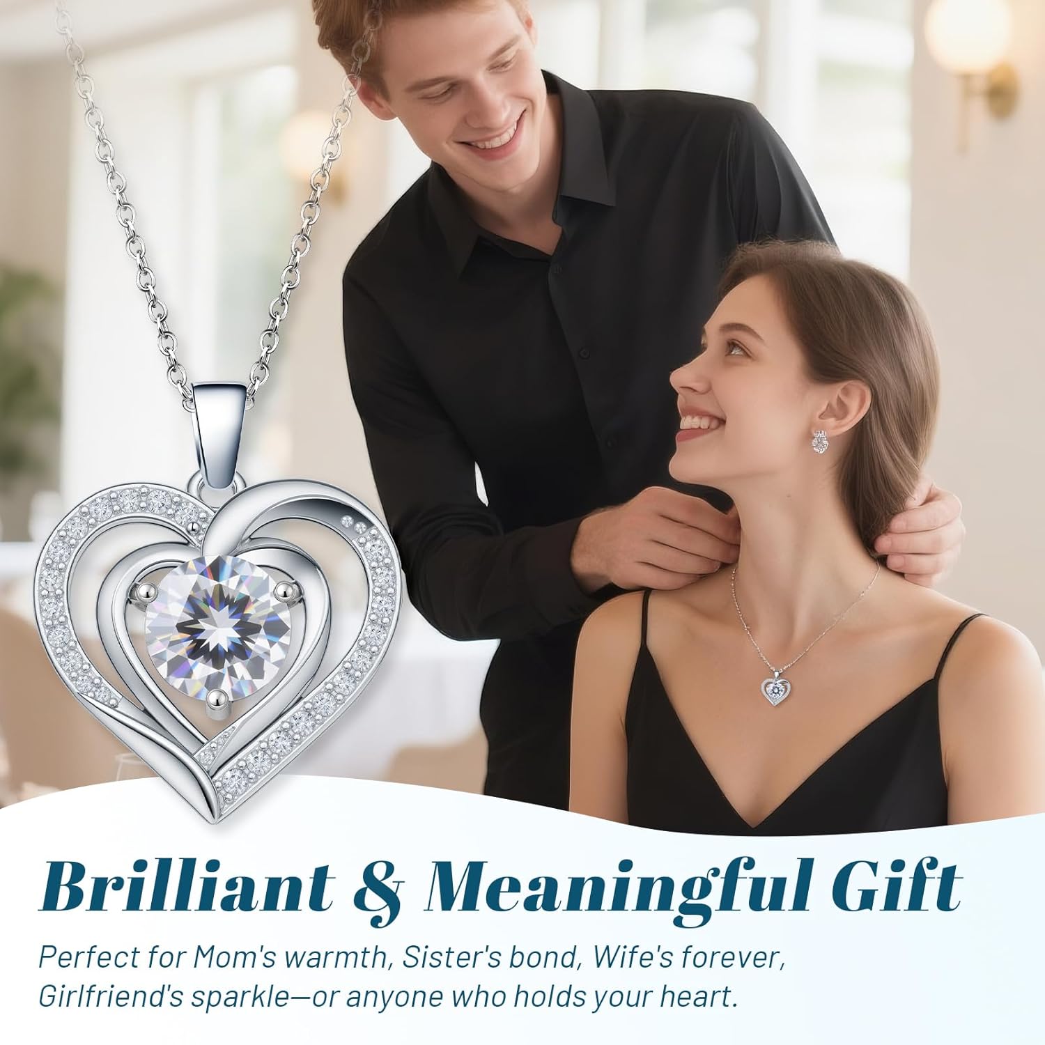 Heart Moissanite Necklace for Women, Lab Grown Diamond Necklace, GRA Certified Moissanite Pendant, 16"+2" Adjustable S925 Sterling Silver Chain, Gift for Her Christmas Birthday - Image 8