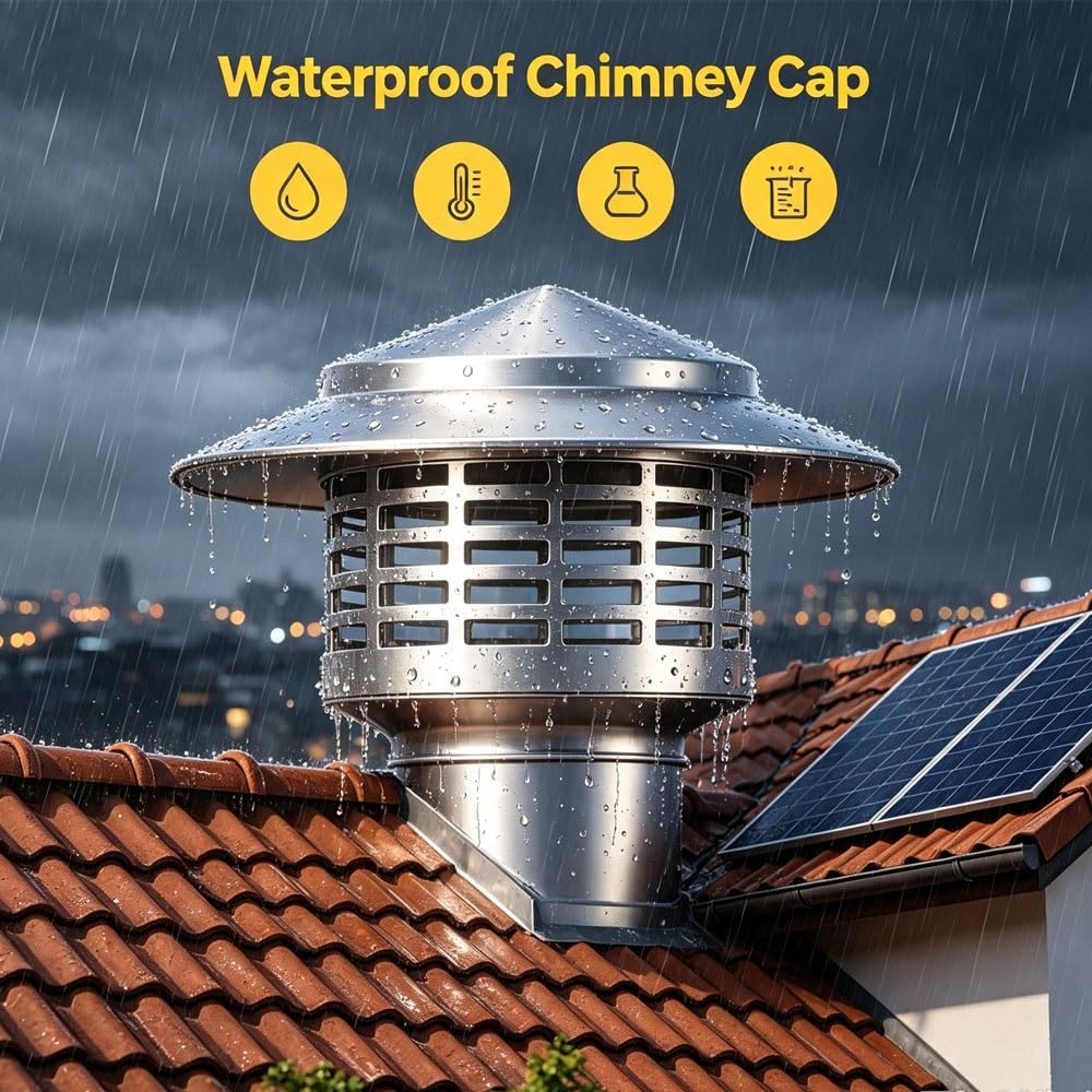 Cappello Camino Acciaio Inox 304 da 75 100 110 160 200 220 250 300 400 mm