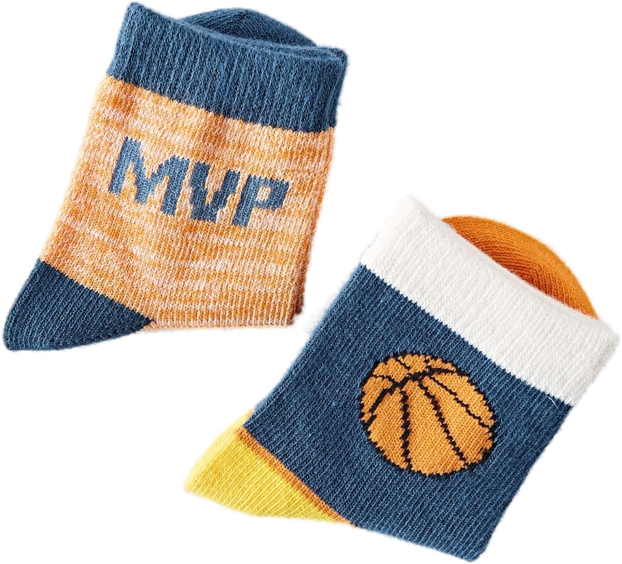 Nemo Kids Basketball Pattern Crew Socks, 5 Pairs, Cotton Blend, Blue and White with MVP Design