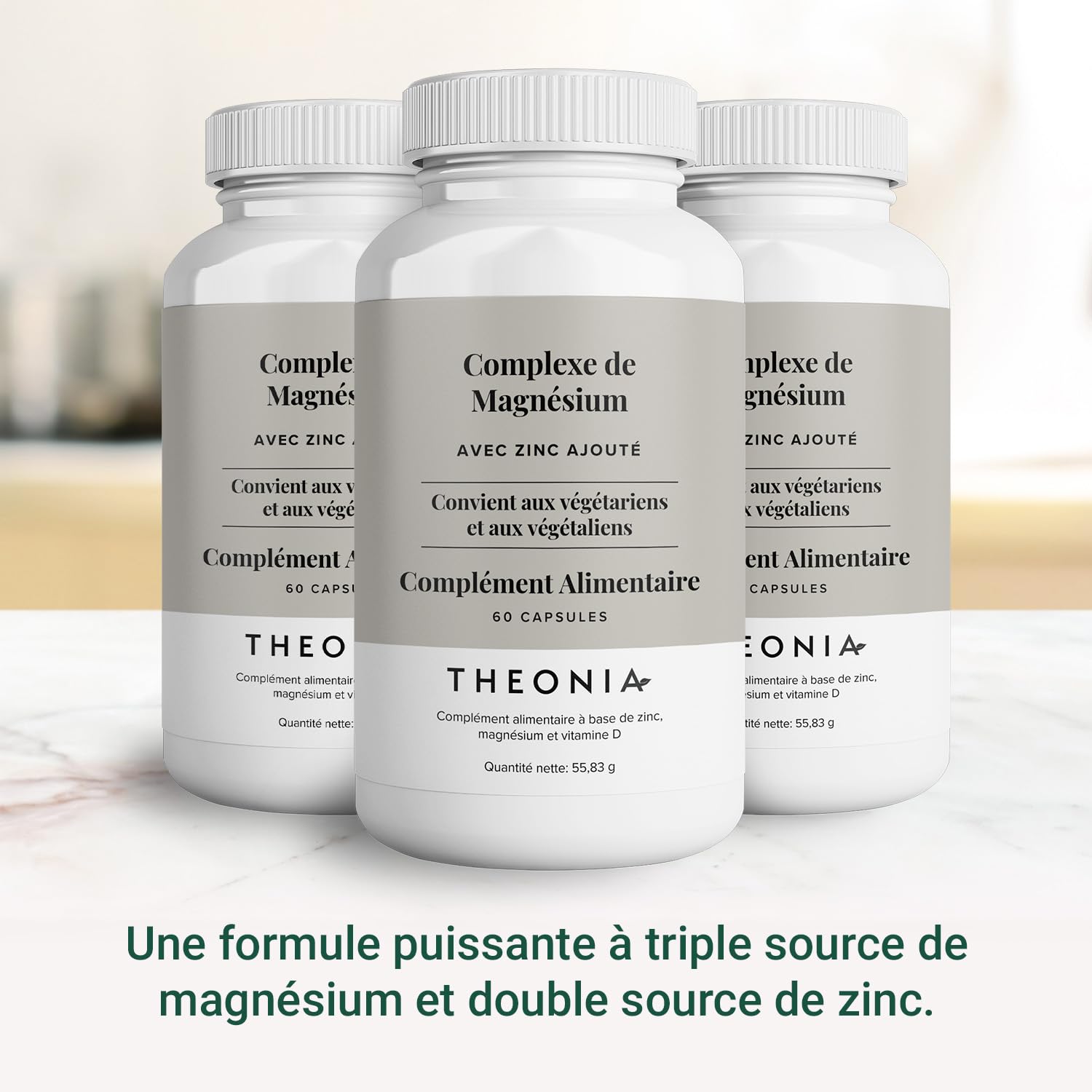 Complément alimentaire Complexe au Magnésium de Theonia à haute concentration 205 mg avec du zinc et de la vitamine D3 – Aide à la santé musculaire et osseuse - 60 gélules