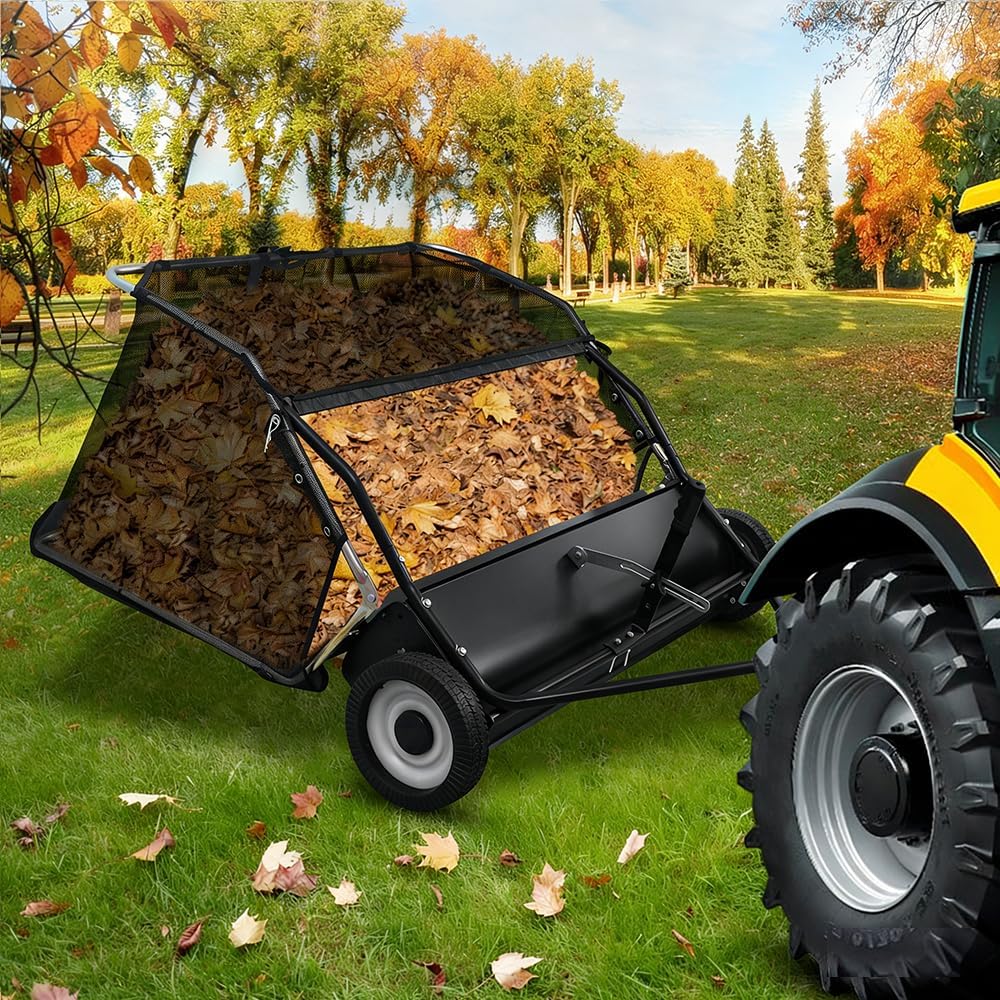 44-Inch Tow-Behind Lawn Sweeper, Pull Behind Lawn Sweeper with 25 cu. ft Large Hopper,Adjustable Sweeping Height,Large Capacity Leaf Grass Collector for Yard, Lawn, Farm (Black)