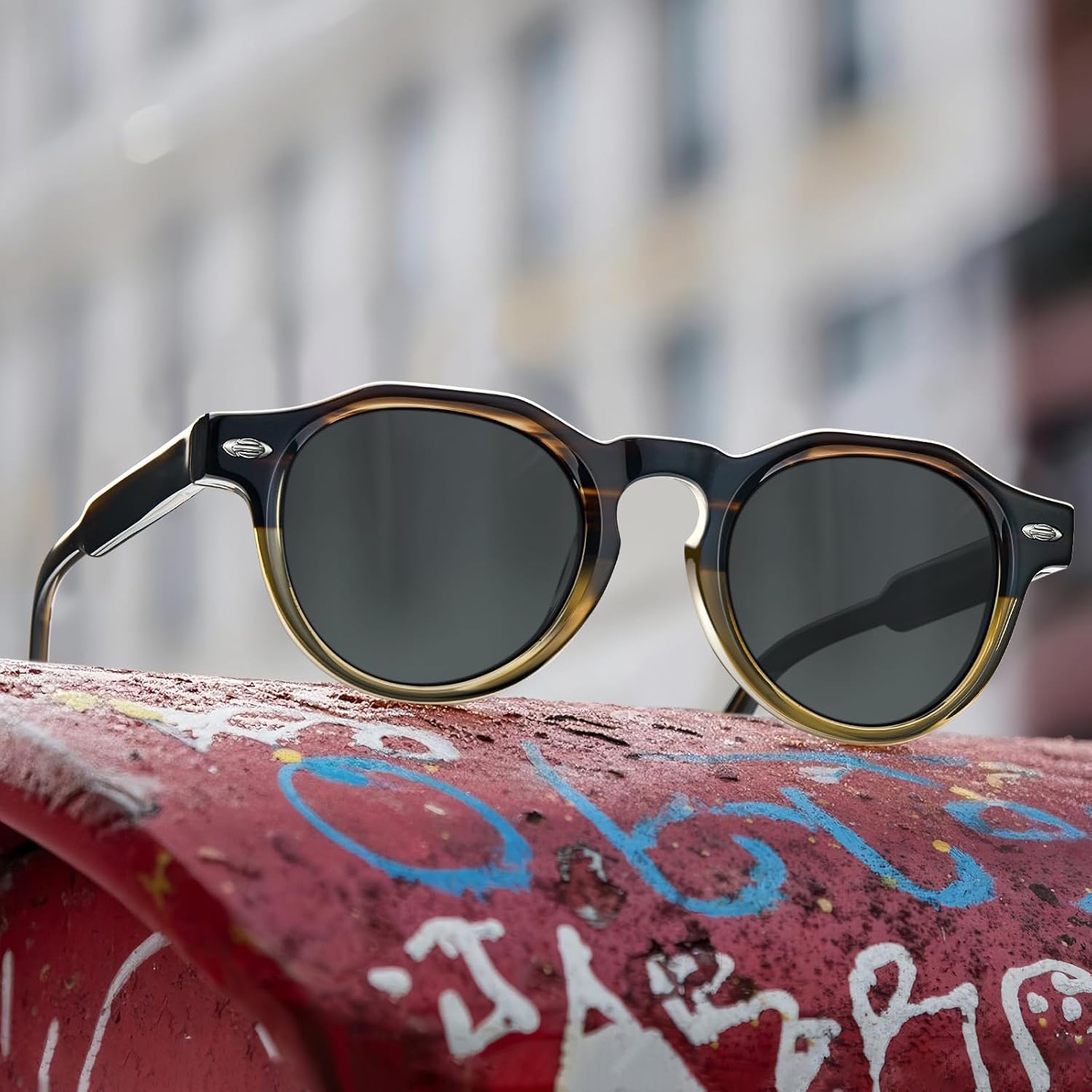 AVAWAY Polarized Mens Sunglasses Round, Italian Acetate UV Protection Retro Small Sun Glasses Fashion Shades AV2136 - Image 2