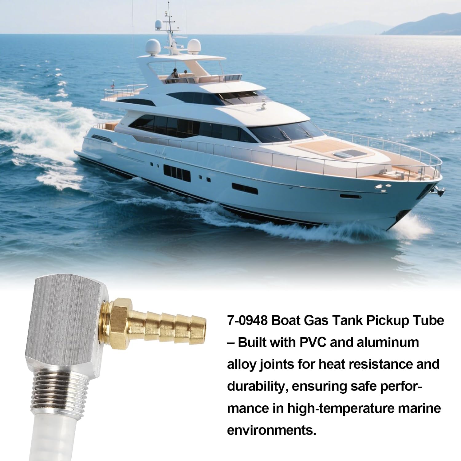 12" Fuel Withdrawal Depth Standard Universal Boat Gas Tank Tube, Part 7-0948 with Strainer, Polyethylene Fuel Withdrawal Tube with Brass Barb Connector