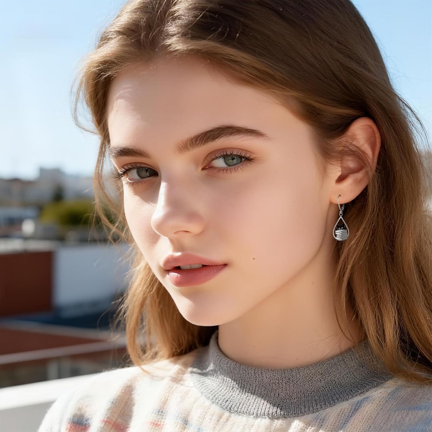 Black Cat Earrings for Women Dangle Halloween Cat Book Earrings Sterling Silver Dangling Leverback Animal Jewelry Birthday Valentines Day Gifts - Image 2