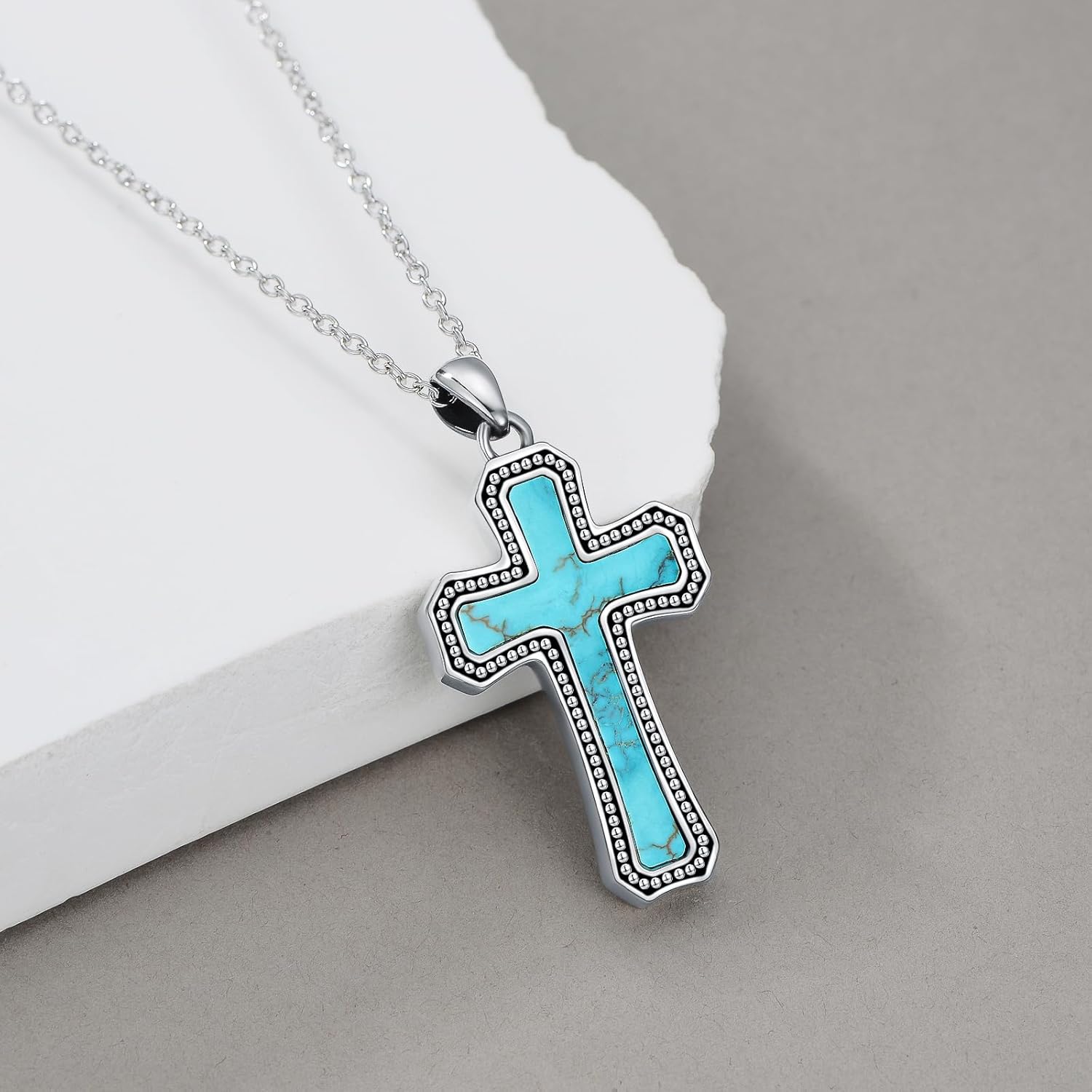 Turquoise Cross Necklace 925 Sterling Silver Turquoise Gemstone Religious Cross Pendant Southwestern Simple Jewelry for Women - Image 4