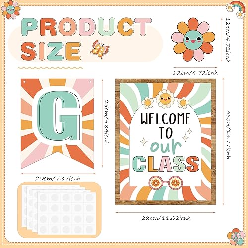 Miniatura 2 de Outus Juego de 30 tablones de anuncios retro para el aula, 8 pósteres bohemios Groovy, 22 piezas con recortes inspiradores retro, póster hippie para