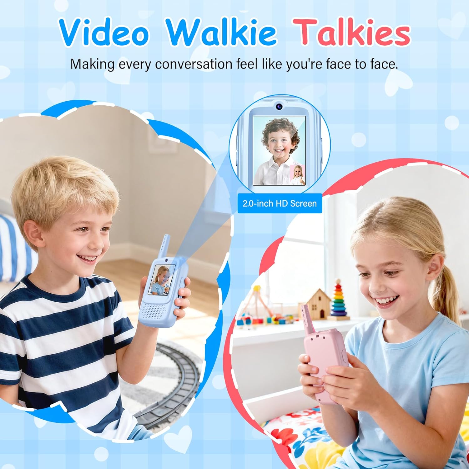 Video Walkie Talkies for Kids, 2 Pack Rechargeable Walkie Talkies with Screen and 4 Voice Changer, Christmas Birthday Gifts for Boys and Girls Ages 3-12, Indoor Outdoor Toys for Family Games, Camping - Image 2