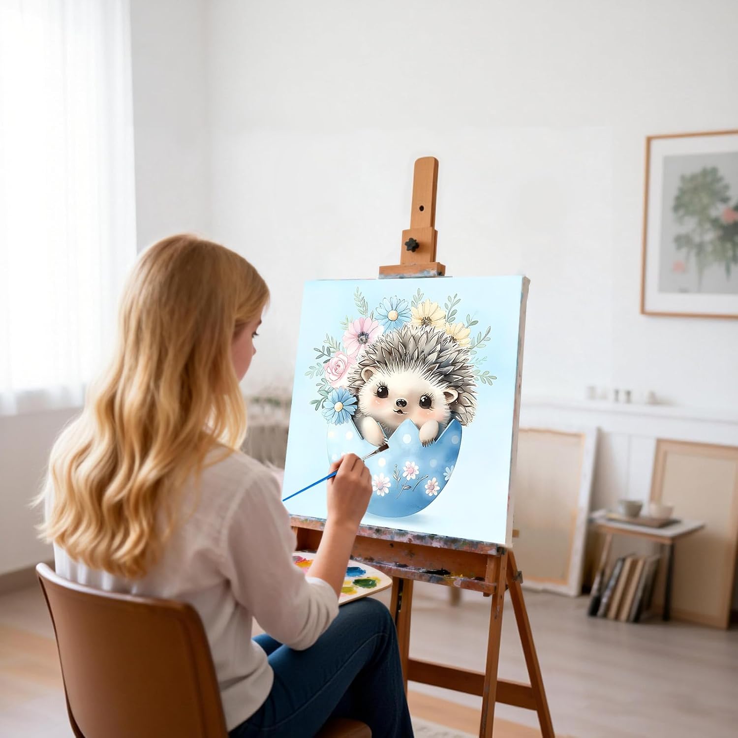 DOMROM 4 Pack Paint by Numbers Kit for Adults, Cute Animal DIY Acrylic Oil Painting on Canvas, Easy Easter Egg Paint by Number Kits for Home Wall Decor, Craft Gift for Adults 8x8 Inch image 3