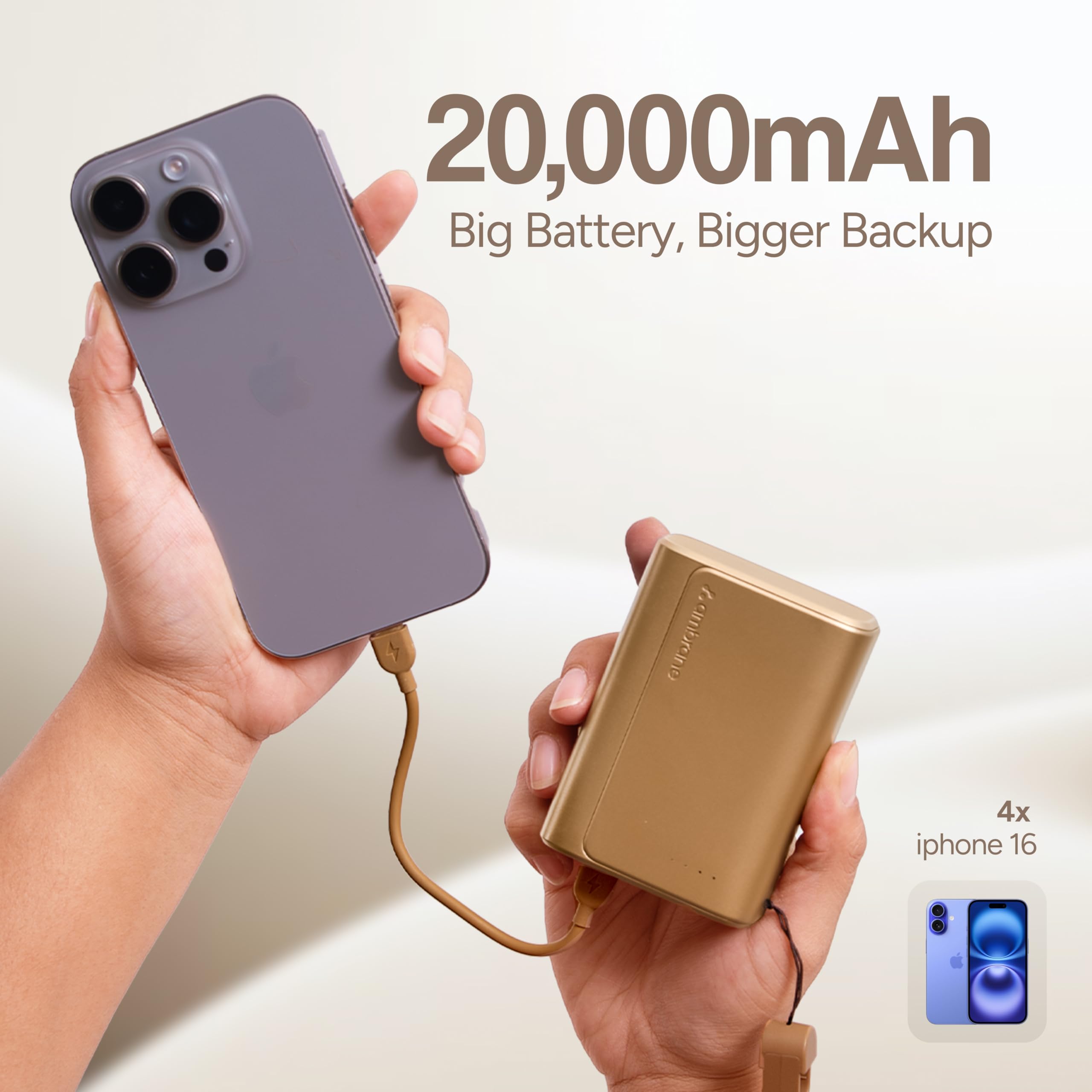 Ambrane 20000mAh 35W Fast Charging Small Pocket Size Powerbank, Hanging InBuilt Type C Cable, Type C PD & USB Output for iPhone, Android Mobiles & Other Devices (PowerMini 20, Black) 4