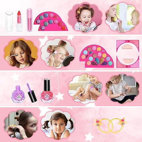Miniatura 3 de Babbyo - Kit de maquillaje para niños 61 piezas kit de maquillaje para niños prueba de seguridad juego de juguetes de maquillaje auténticos lavables