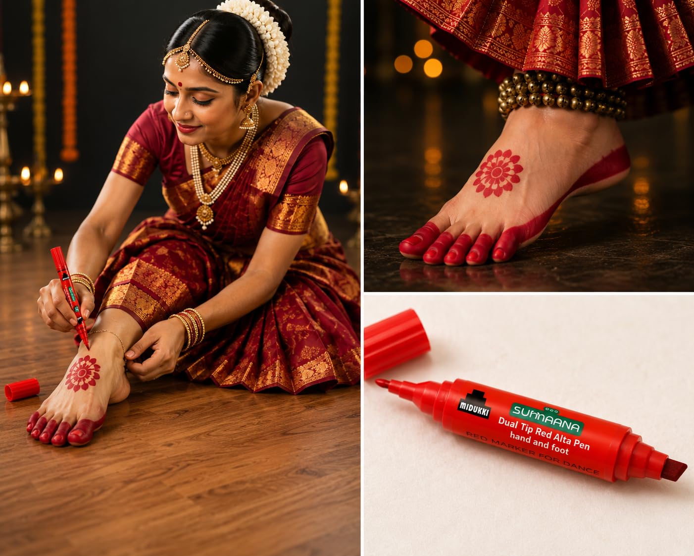 Premium Red Alta Pen for Hands and Feet - Waterproof Alta Marker Pen for Bharatanatyam, Kathak & Odissi Dance - Long-Lasting Alta Stick for Traditional Bridal Makeup & Festivals 2