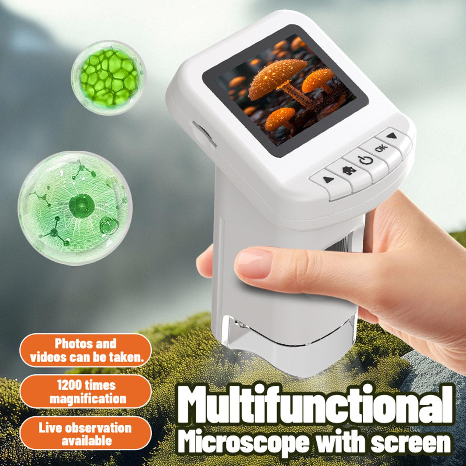 Luocute Microscopio Electrónico Portátil 120-1200X, Microscopio Digital Portátil con 6 Luces LED, para Estudiantes Experimentos Científicos Grabación de Vídeo Fotográfico