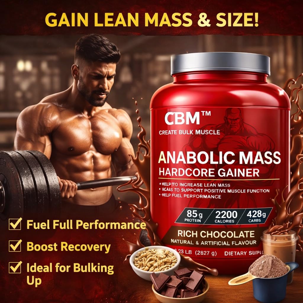 Anabolic Mass Hardcore Gainer, Rich Chocolate Flavour, 3 KG — Amazon image 4