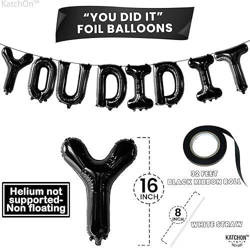 Miniatura 4 de KatchOn, Globos negros con el texto en inglés You Did It de 16 pulgadas Cartel de You Did It para decoraciones de fiesta de graduación 2025 Banner