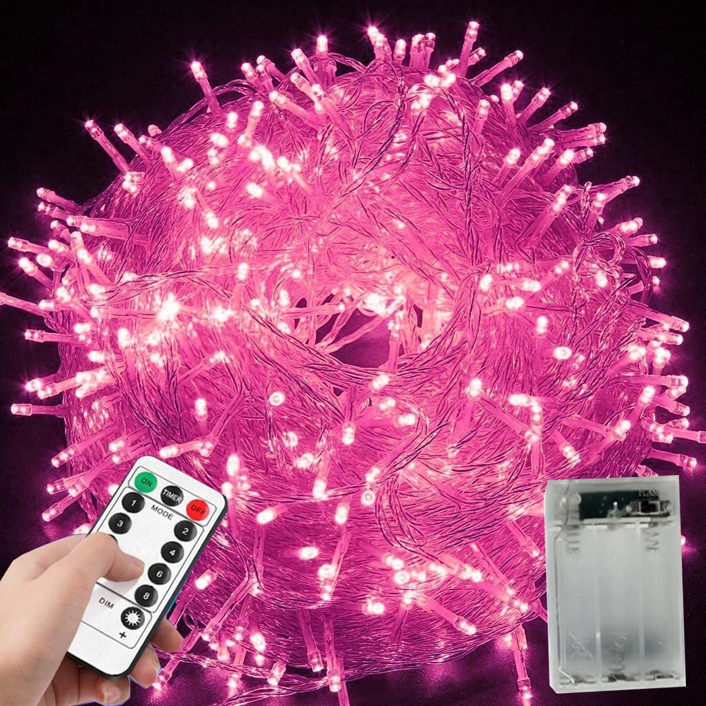 zhonghua Fairy Lights, 10M 80LED Indoor Fairy Lights Outdoor Rope Fairy String Lights Battery with Remote Fairy String Christmas Tree (Pink)
