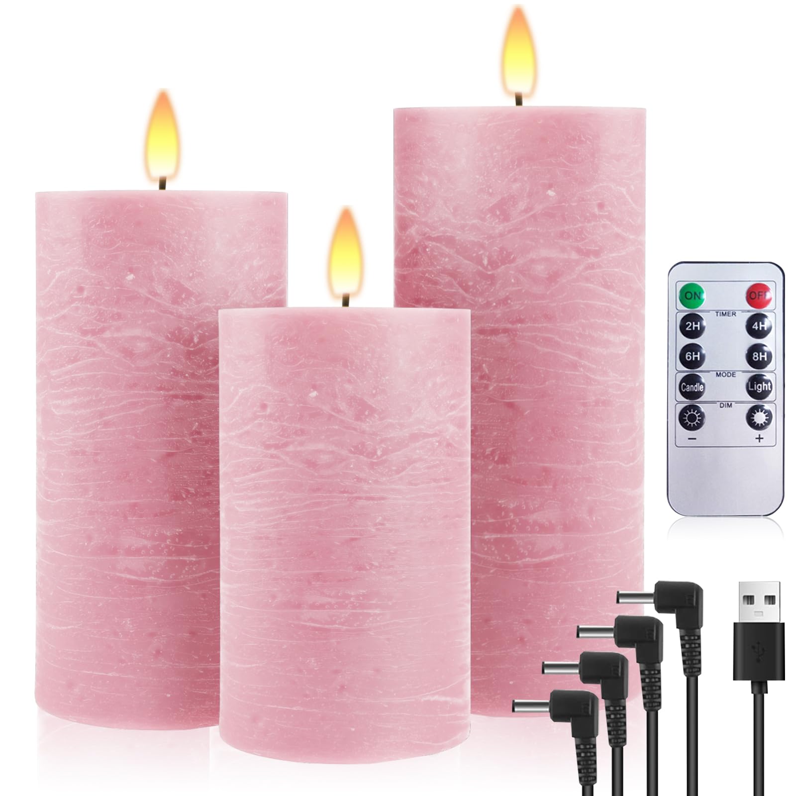 Velas LED Recargables 3 Piezas, Cera Real, Efecto Llama 3D, Rose