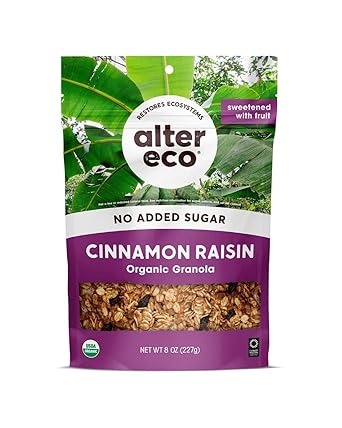 Alter Eco Cinnamon Raisin Granola, Healthy, Organic Breakfast & Snack, Naturally Sweetened with Fruit, Vegan, No Artificial Sugars or Additives, Regeneratively-Farmed Oats Cinnammon Raisin - 1 Pack
