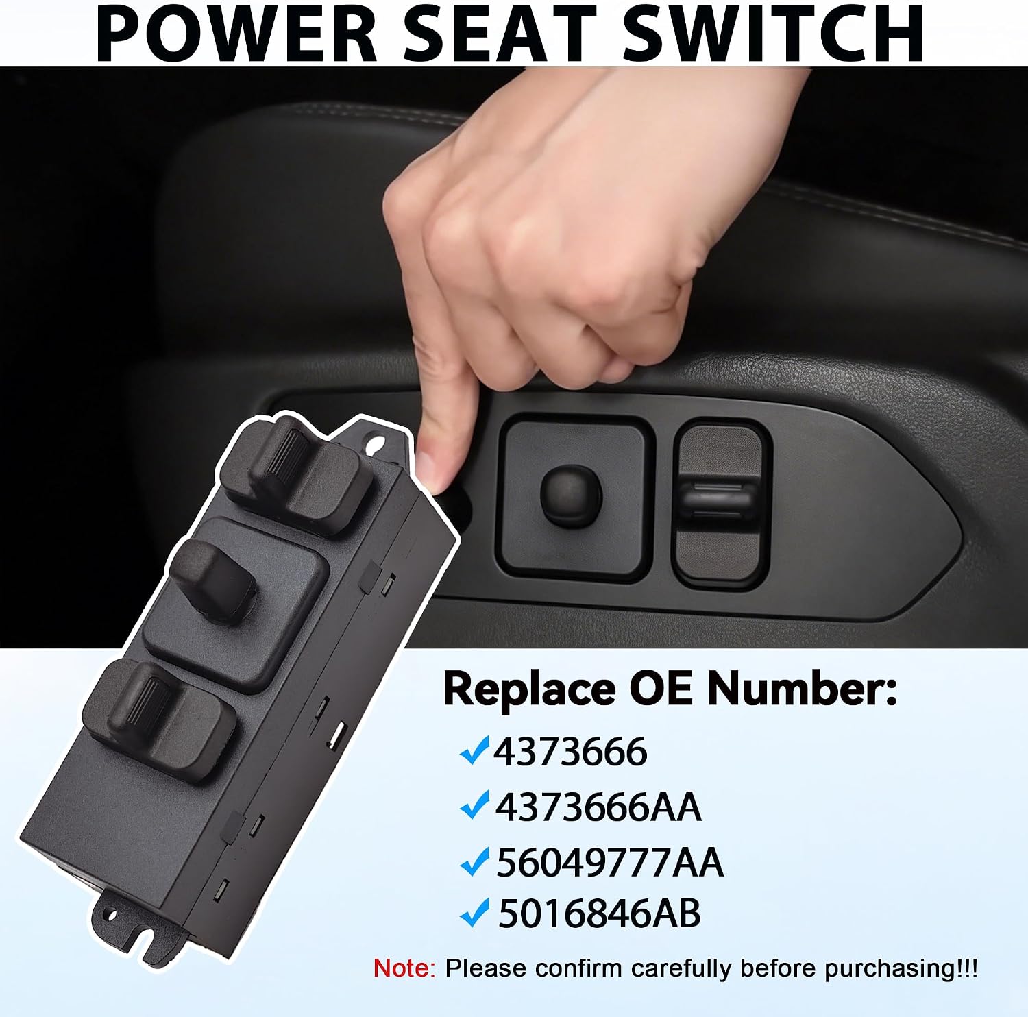 Power Seat Switch Front Driver Side Compatible with 1989-1994 Chrysler 1989-2010 Dodge 1990-2004 Jeep Replaces 4373666 4373666AA 5016846AB 56049777AA