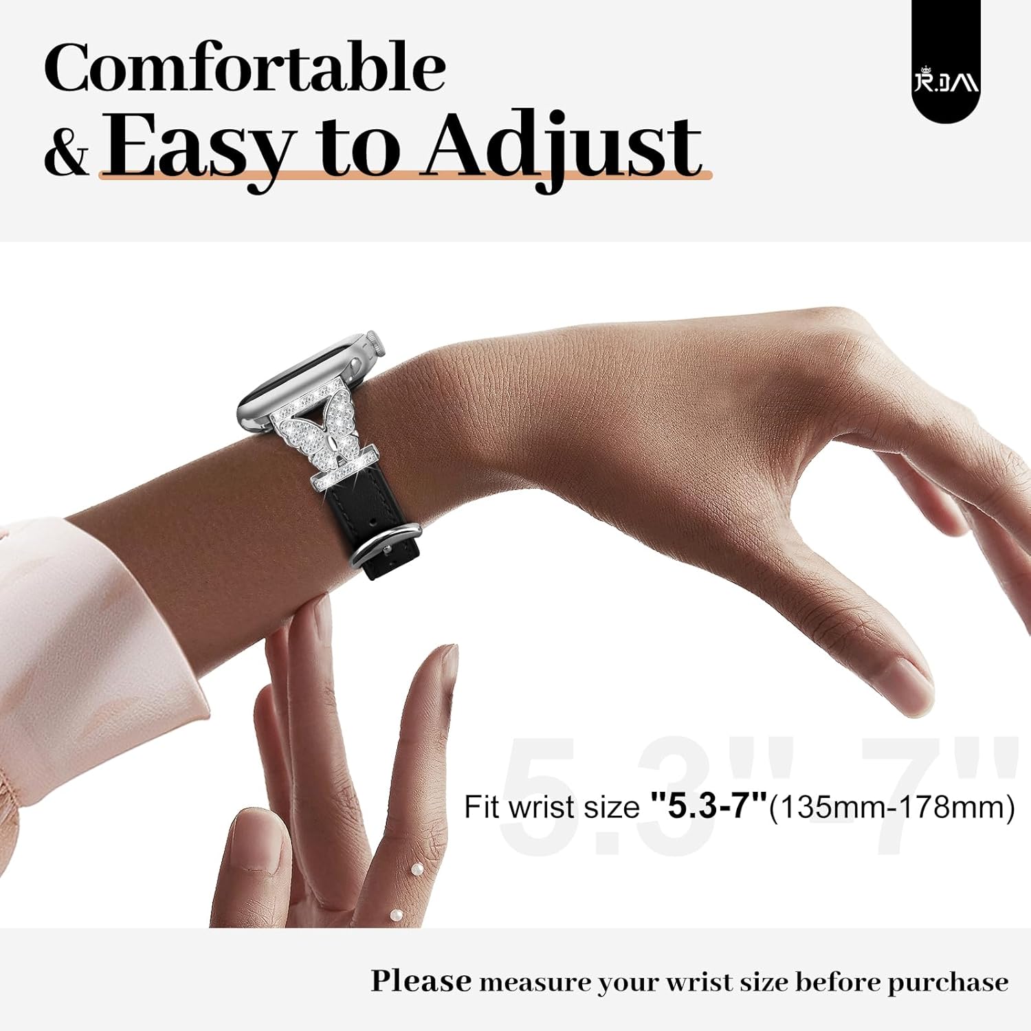JR.DM Leather Watch Bands for Women Compatible with Apple Watch 38mm 40mm 41mm 42mm (S10) with Silver Bling Butterfly Connector Slim Leather Strap for iWatch Series 11/10/9/8/7/6/5/4/3/2/1/SE - Image 6