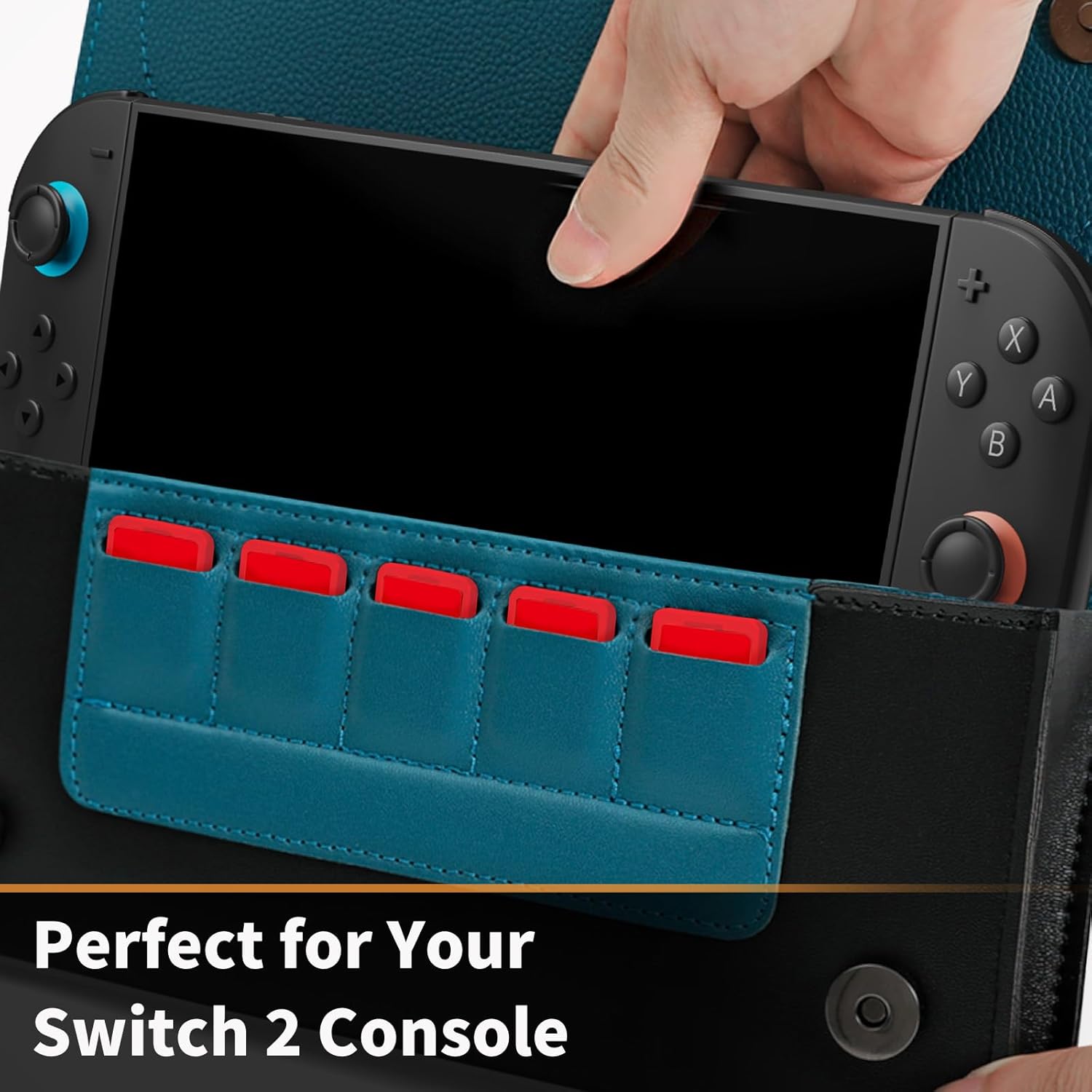 Cute Switch 2 Case for Nintendo Switch 2 2025/Switch 1/OLED, Slim Switch2 Carrying Case for Travel, PU Switch2 Storage Cases with 5 Game Card Holders, Magnetic Snap - Blue - Image 2