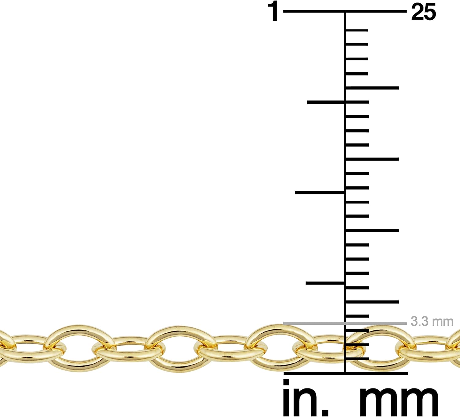 Solid 14k Yellow Gold Filled 3.3 mm Oval Cable Link Chain Necklace for Men and Women - Image 4