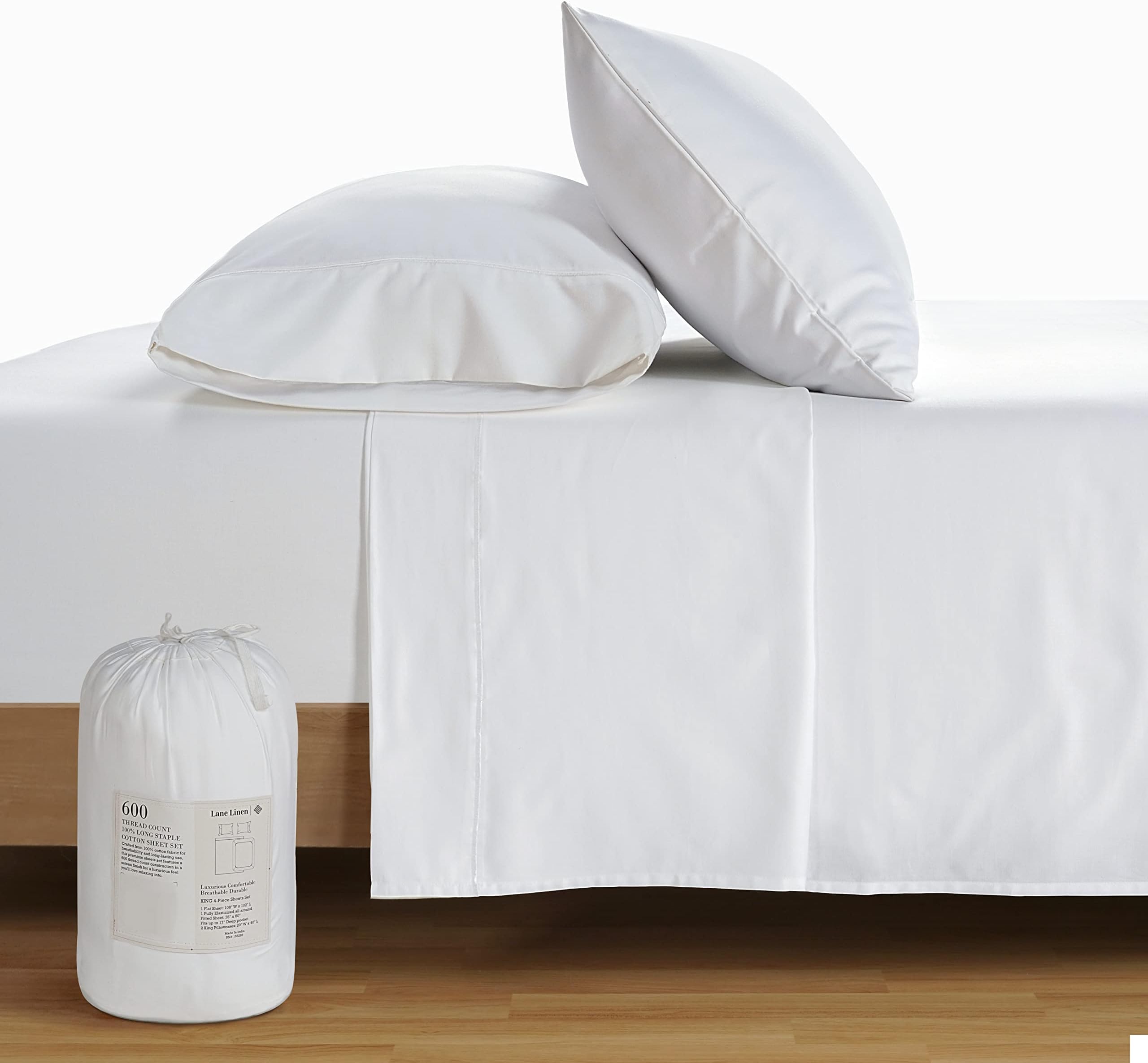 600 Thread Count Queen Sheet Set - 4 Pc Queen Sheets, 100% Cotton Sheets For Queen Size Bed, Luxury Sateen Bed Sheets Queen, Bedding Sheets & Pillowcases, 17" Queen Sheets Deep Pocket - White Sheets