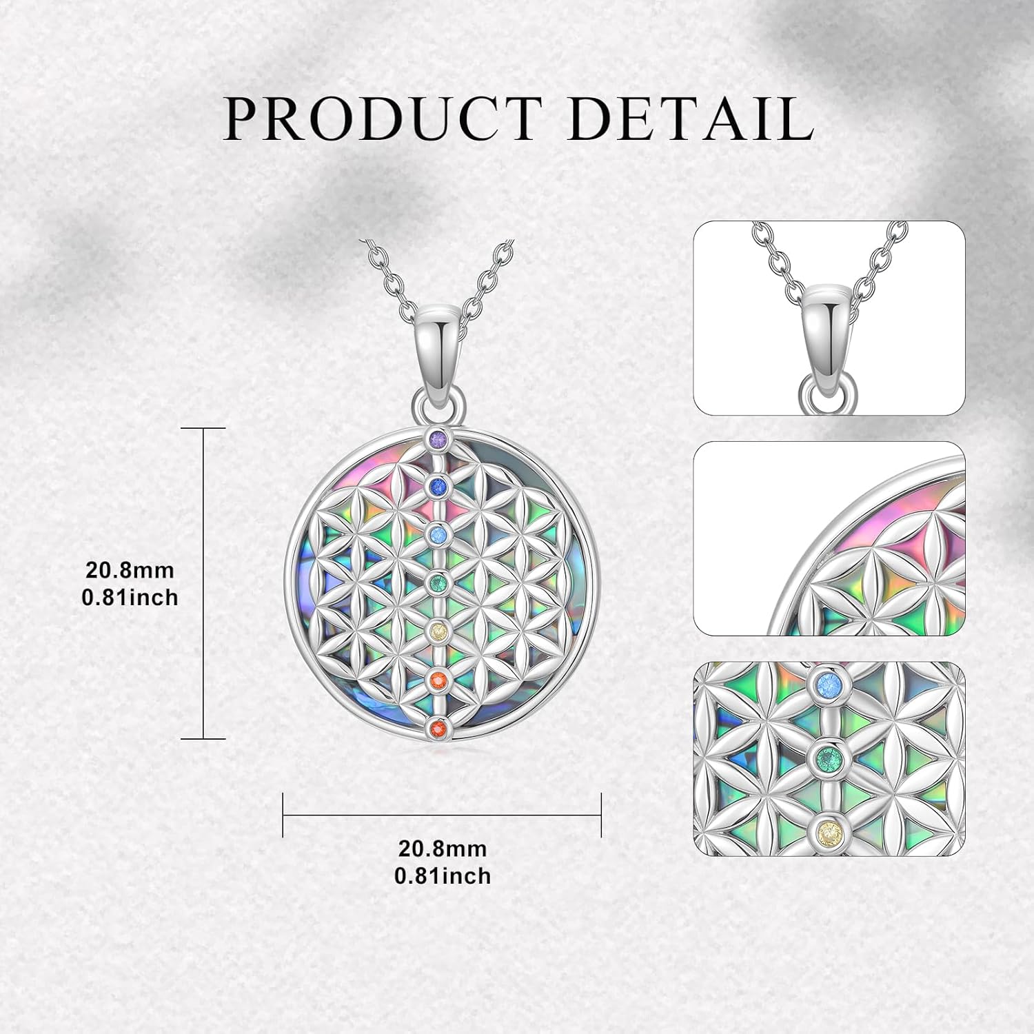 Flower of Life Necklace 925 Sterling Silver Chakra Pendant 7 Chakra Flower of Life Jewelry for Women Men - Image 6