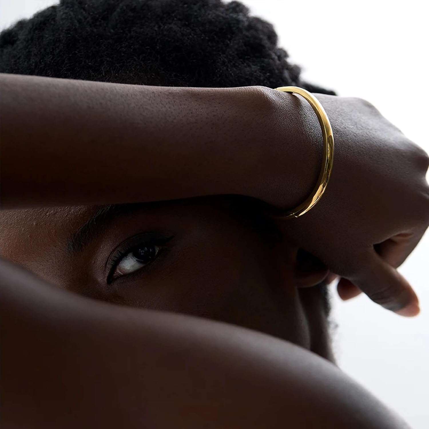 Mchic Bangle Bracelets for Women: 18K Gold/Silver Plated Stainless Steel Waterproof Bangles for Small Wrists Non Tarnish Closed Oval Cuff with Openable Gold Jewelry - Image 3