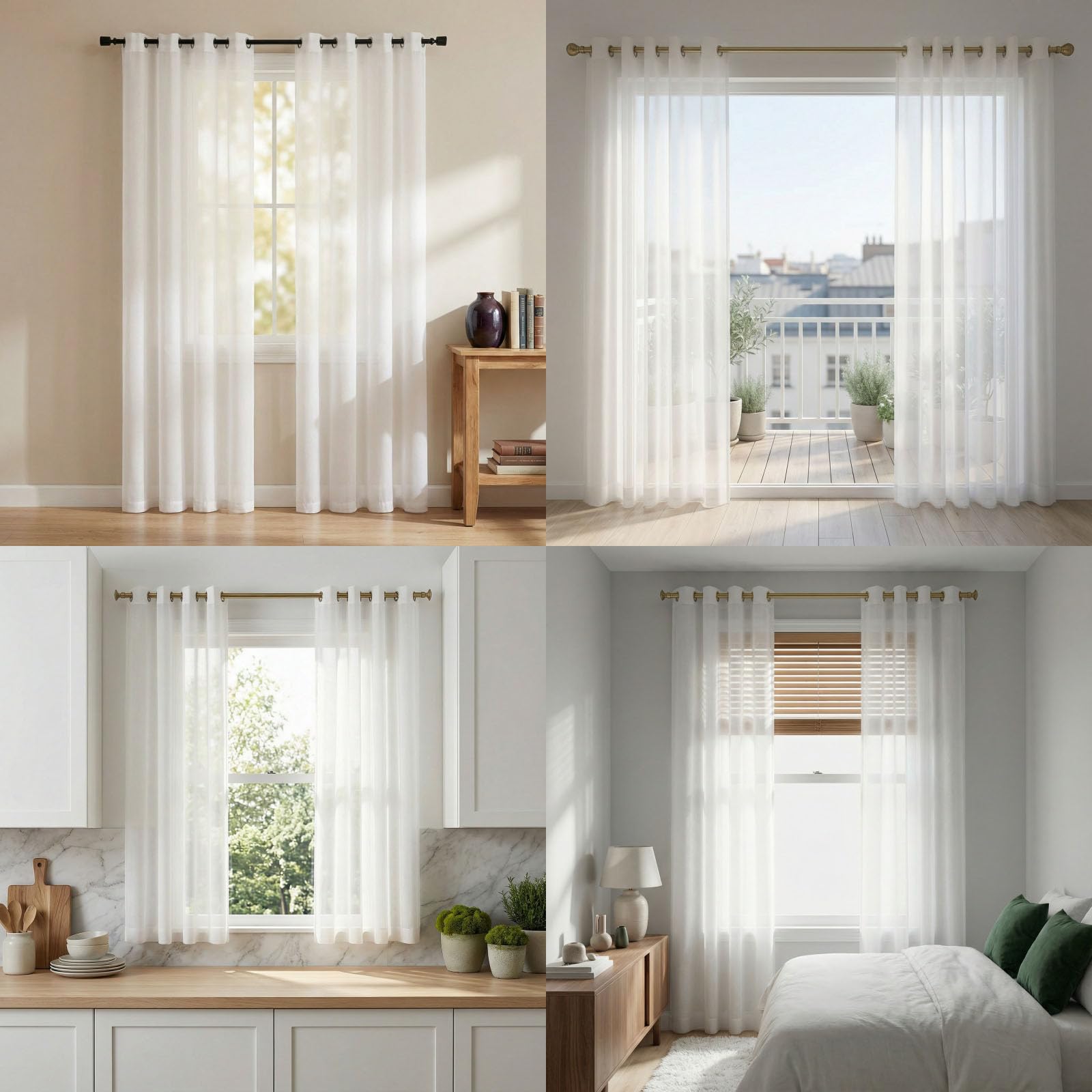 Rideaux Voilages à Oeillets 250 x 250 cm en Effet Lin Anti-UV Tulle Transparent Filtre Lumineux Anti-Éblouissement Rideaux Voilages Oeillet pour Chambre, Blanc