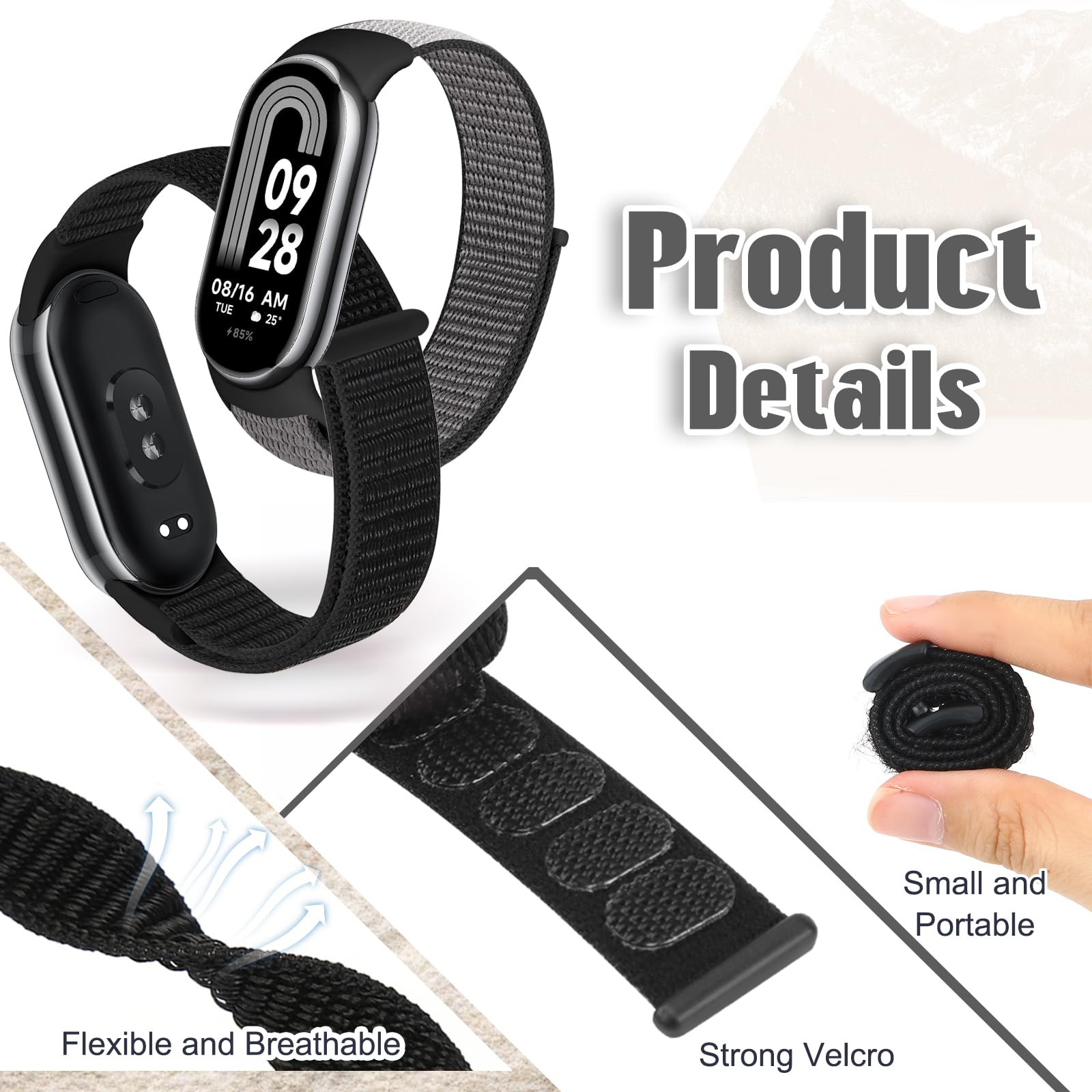 Runostrich Nylon Straps Compatible with Xiaomi Smart Band 10/9/8 Soft Nylon Loop Strap Breathable Adjustable Replacement Band for Women Men - Image 2
