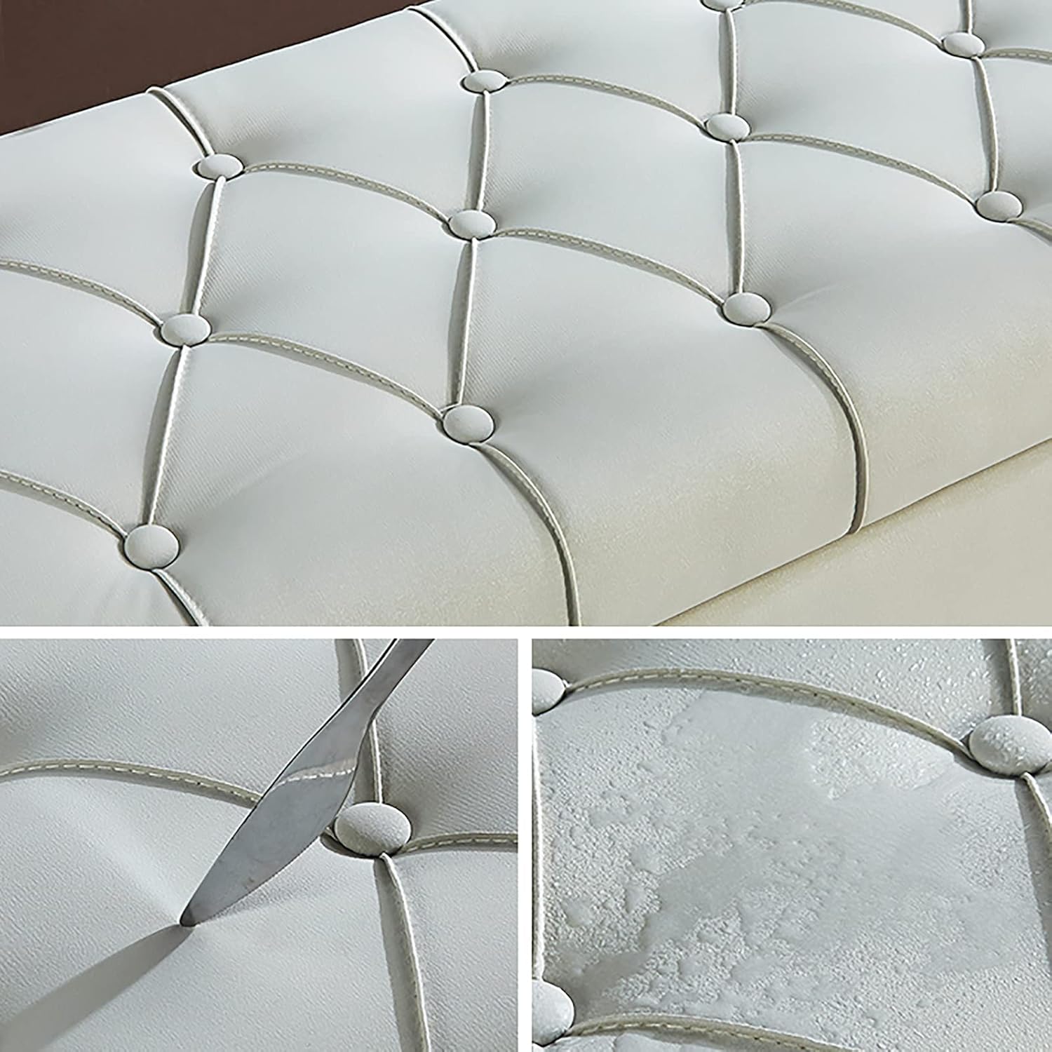 BACKOLU高級収納フットスツール、PU +木製収納フットスツール、多機能フットスツール、豪華な装飾家具、リビングルーム、玄関、寝