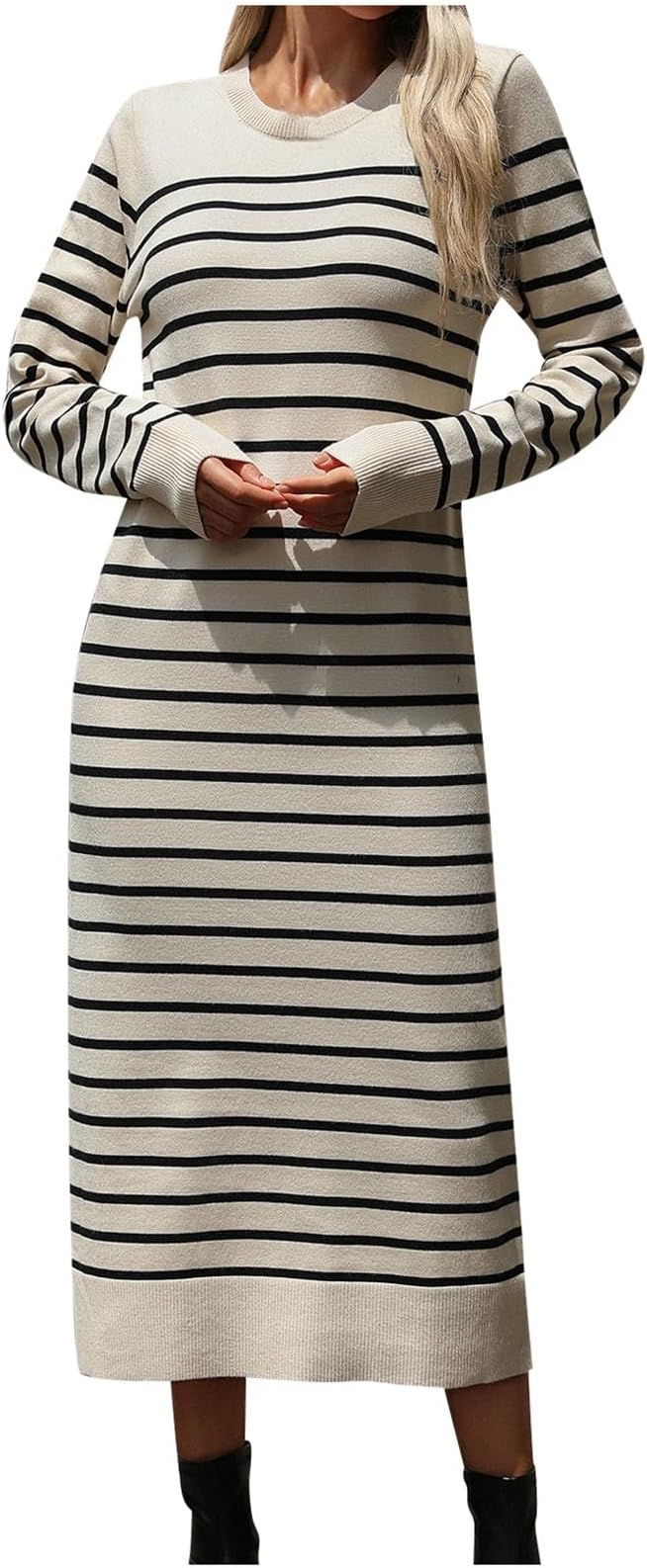 Shownicer Robe Pull Femmes Casual Robe En Tricot Rayures