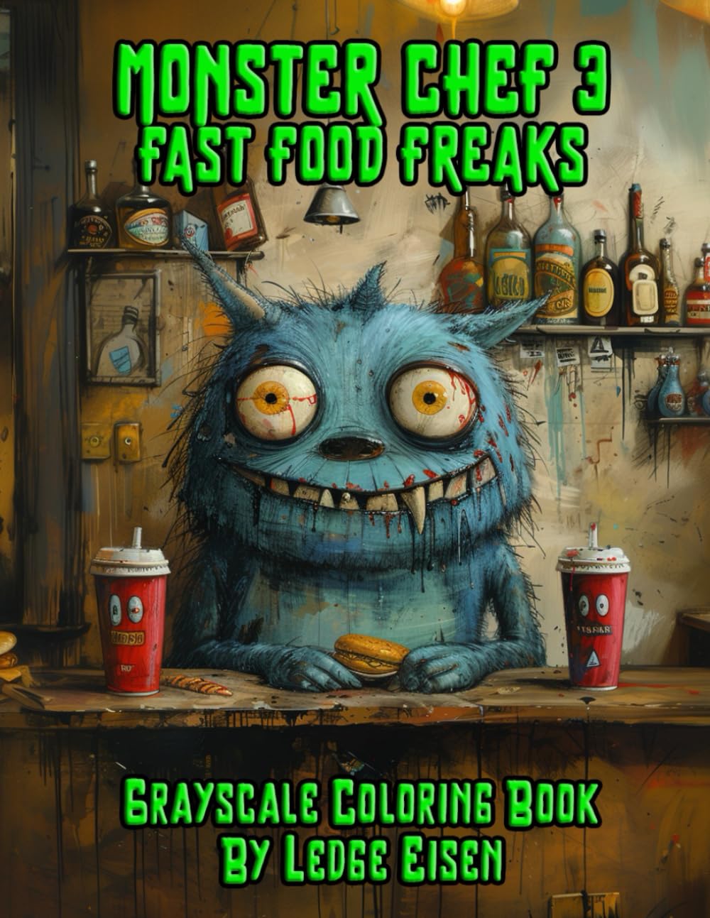 Monster Chef 3 - Fast Food Freaks Grayscale Coloring Book