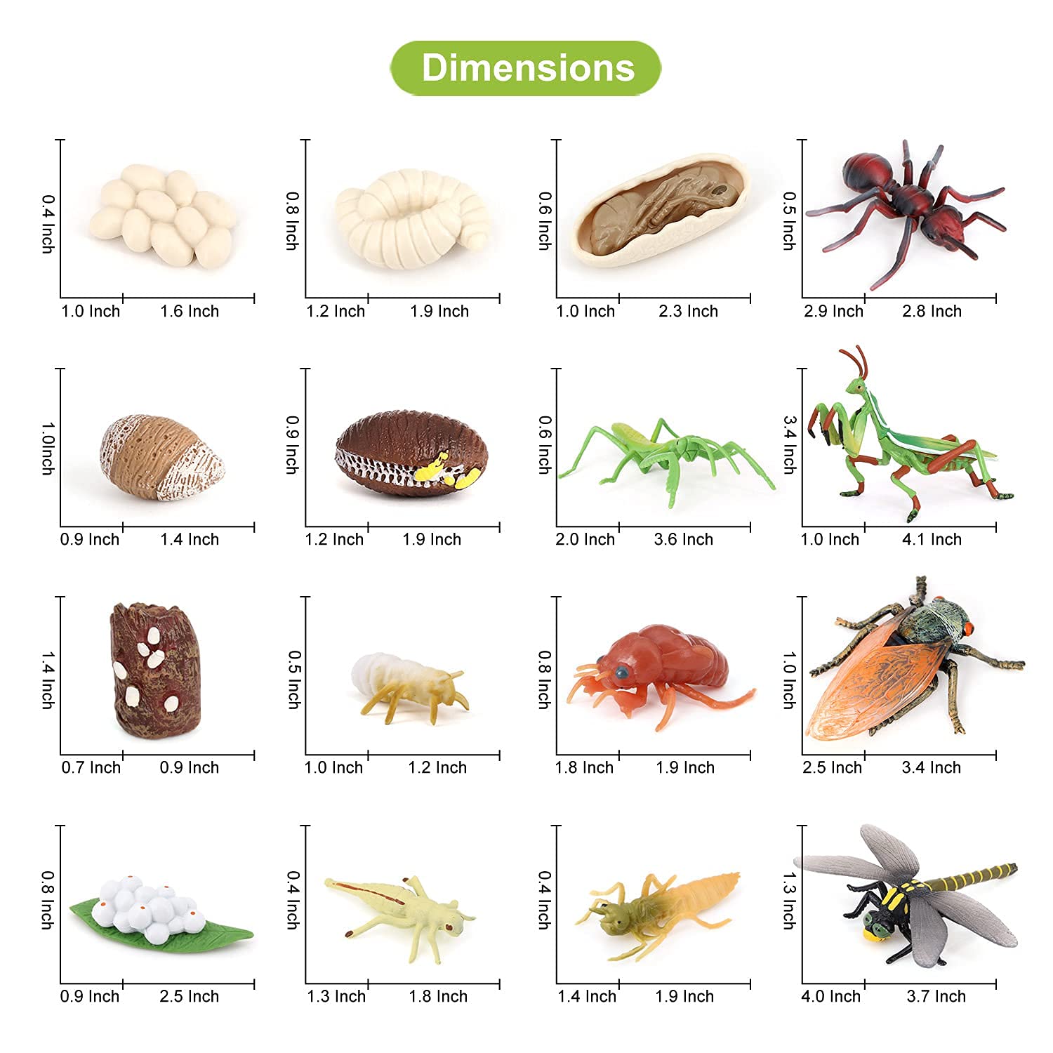 Volnau Tierfiguren-Spielzeug-Set, 16-teilig, Lebenszyklus-Spielzeug, Libelle, Mantis, Ameise, Zikaden, Tierfiguren für Kleinkinder, Kinder, Weihnachten, Geburtstag, Geschenk, Vorschule, pädagogisch