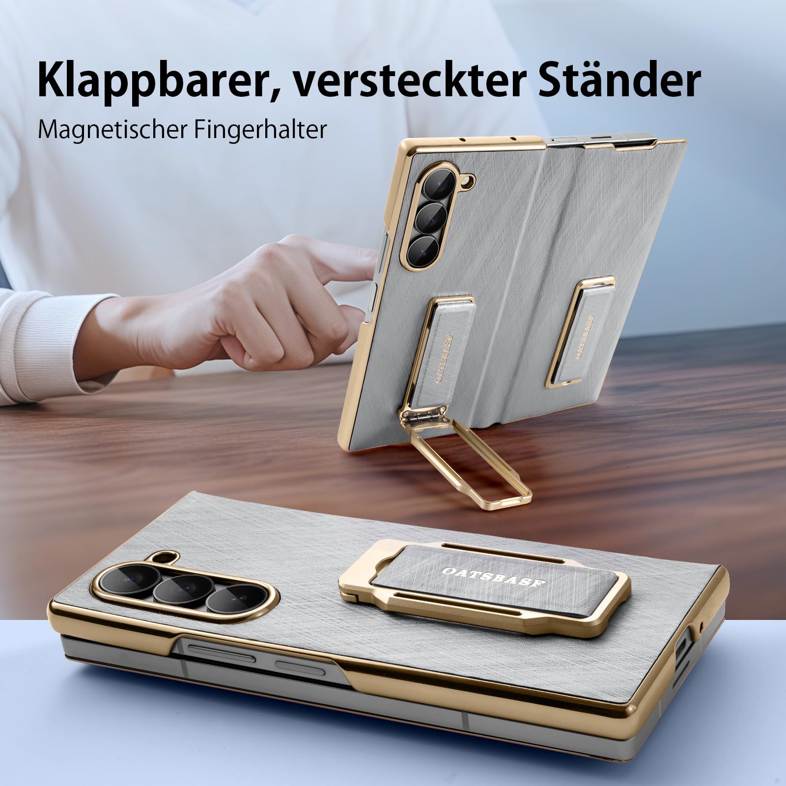 Skórzane etui do Samsung Galaxy Z Fold 7 z uchwytem na telefon komórkowy, obrotowym o 360°, skórzane etui, pełna ochrona, odporne na uderzenia etui na telefon komórkowy, odporne na zarysowania
