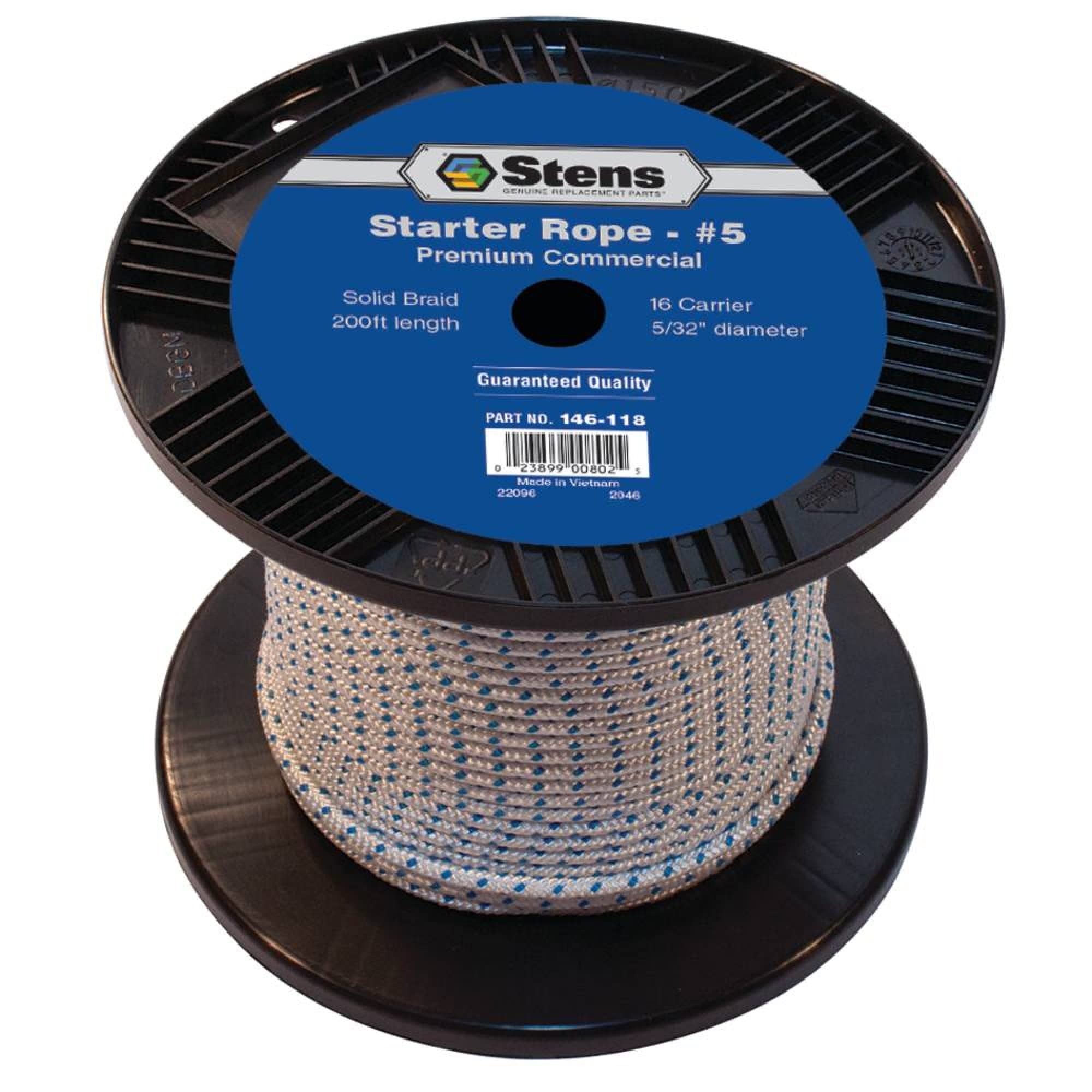 Stens 146-118 Solid Braid Starter Rope, Braided Rope For Starter Recoil, Heavy Duty Rope And Pull Cord, Durable Rope For Making Knots, Strong Rope With Low Stretch, 5 Solid Braid, 200 ft (Multicolor)