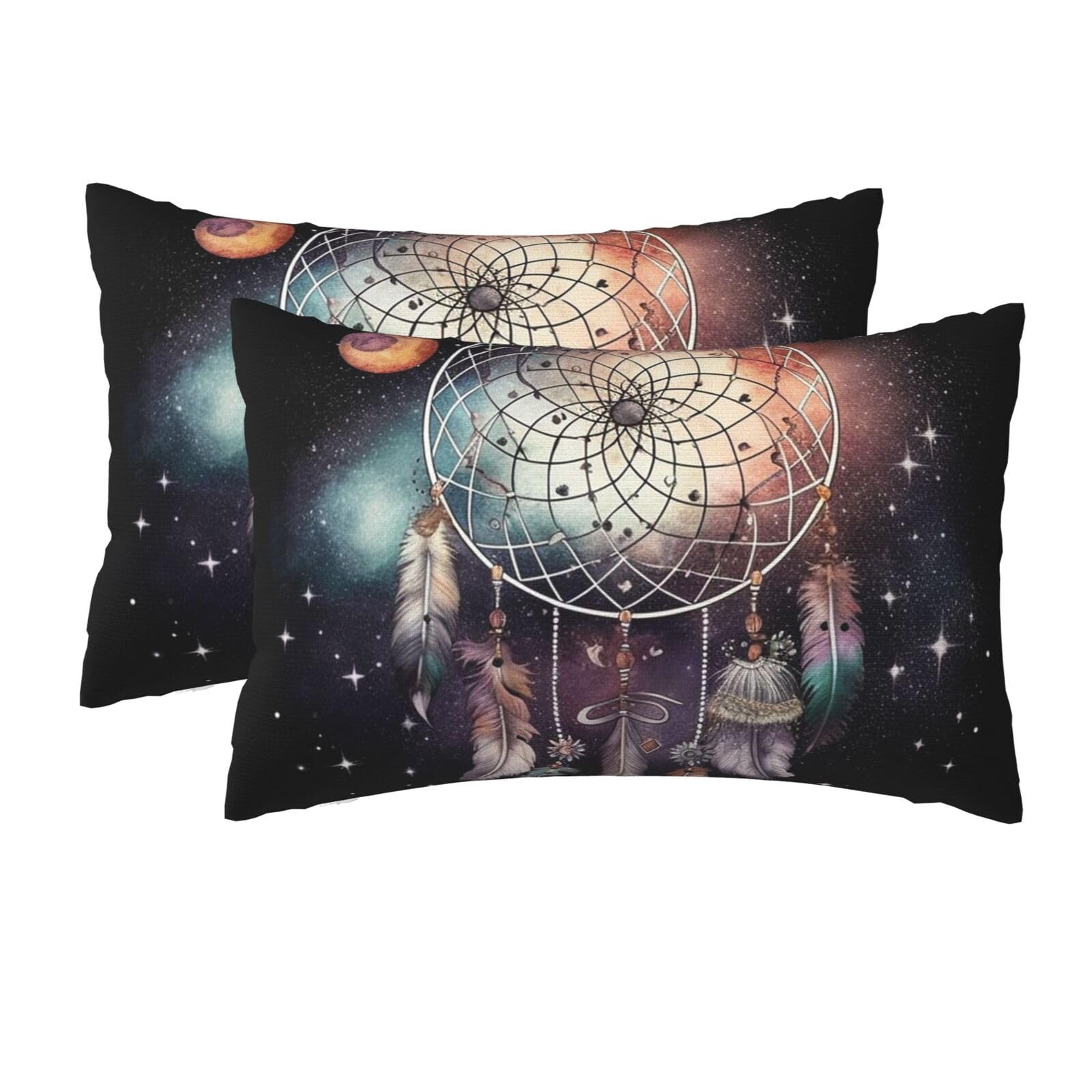 2 Pack Queen Size Pillow Cases for Hair and Skin Soft Breathable Pillow Case Covers with Hidden Zipper Dream Catcher and Stars Pillowcase 20x30 Inches Pillow Cover for Sleeping Gift