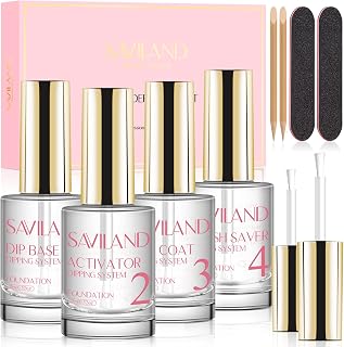 SAVILAND Dip Powder Liquid Set 15 ml/0.5 oz,10 Pcs Nail Dip Liquid Set with HEMA-free Base/Top Coat, Activator Brush Saver Acrylic Gel Nail File No Curing Needed DIY Home Salon Quality