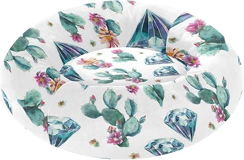Pet Dog Beds Removable & Washable Fluffy Orthopedic Dog Bed for Medium Size Pets Supplies S Diamonds with Flowers Cactus
