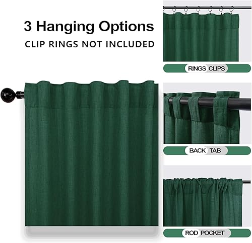 Miniatura 3 de Mrs.Naturall Cortinas transparentes verde esmeralda oscuro, cortinas de lino verde bosque para sala de estar, 63 pulgadas de largo, cortinas verdes